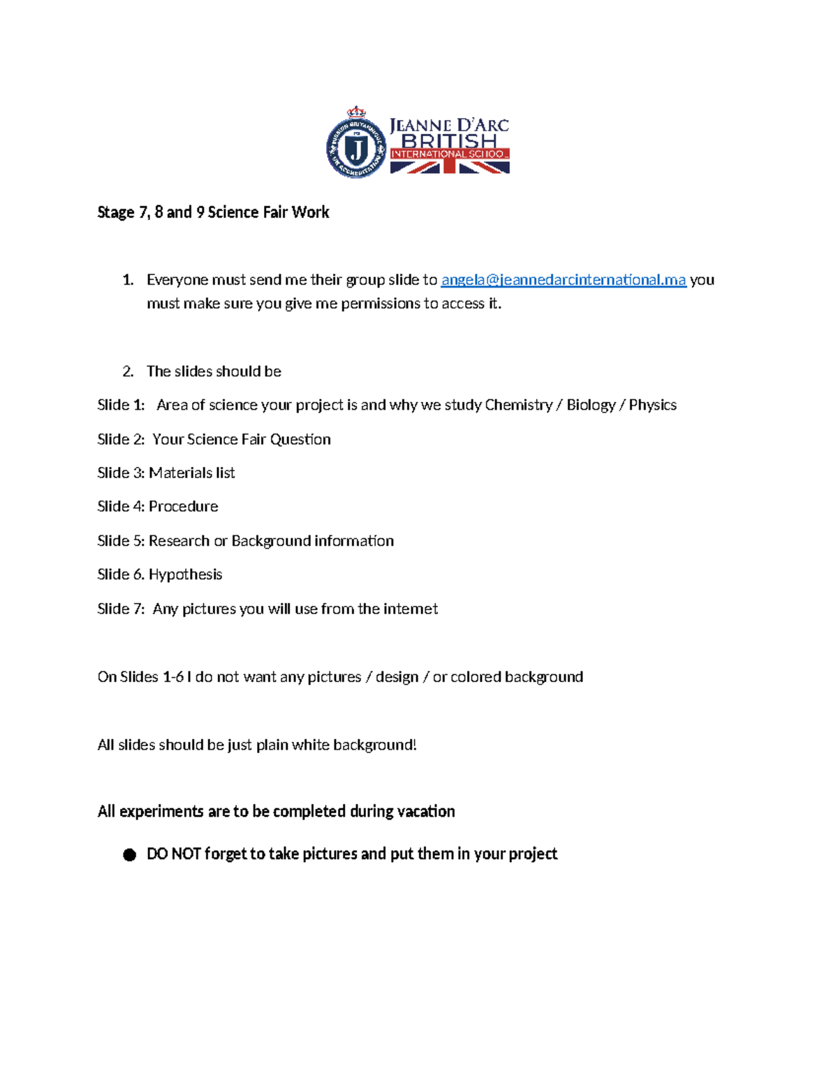 Stage 8 & 9 Science Fair Project Guidelines and Slide Requirements ...