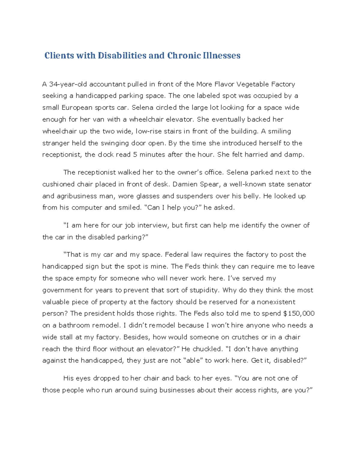 Case Study Clients with Disabilities and Chronic Illnesses - Clients ...