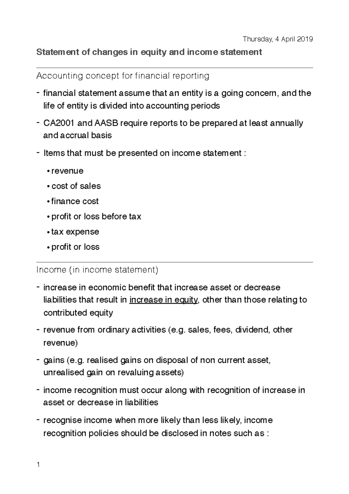 Acct1001 - Comprehensive Lecture Notes on Financial Statements - Studocu
