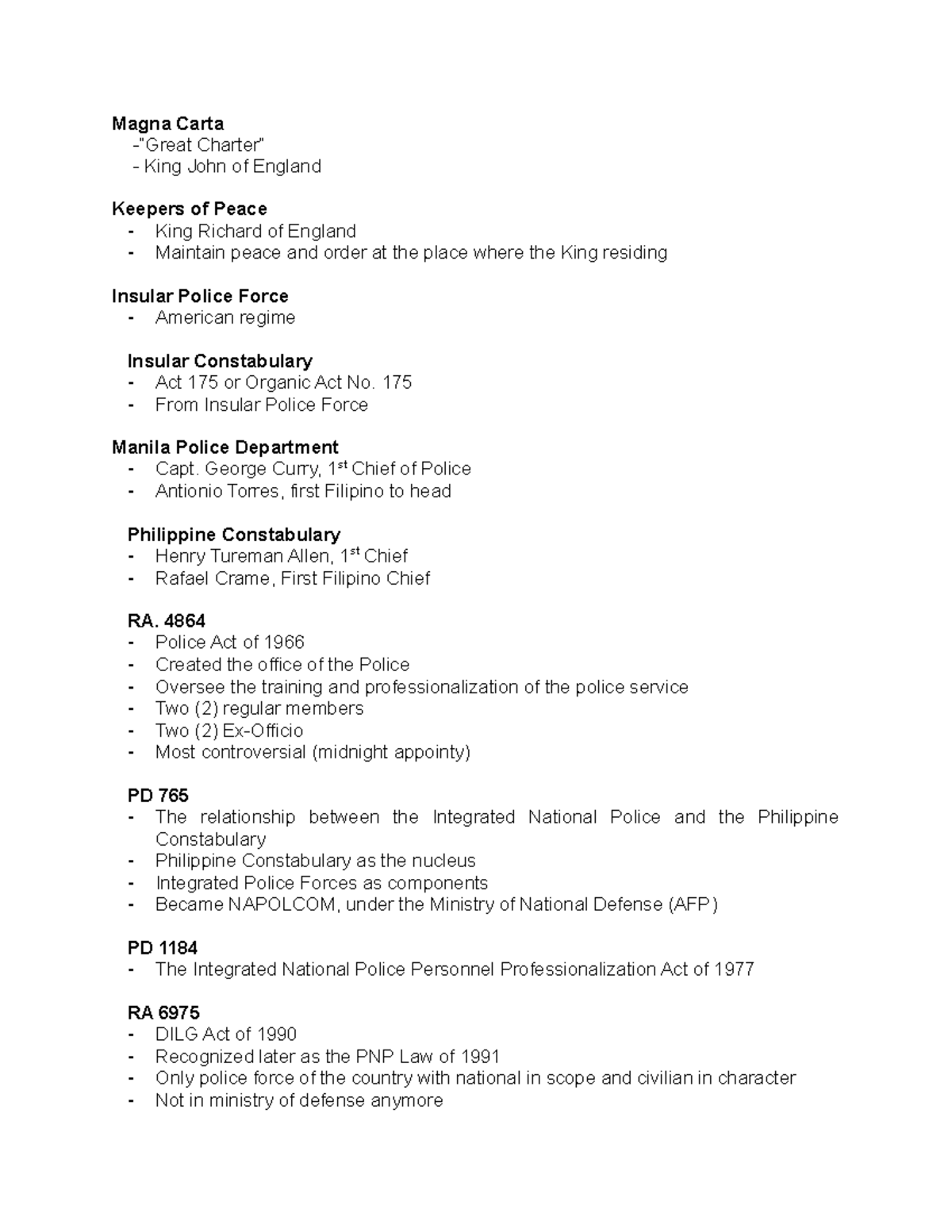CDI 7 - Notes - Vice and Drugs - Magna Carta -“Great Charter” - King ...