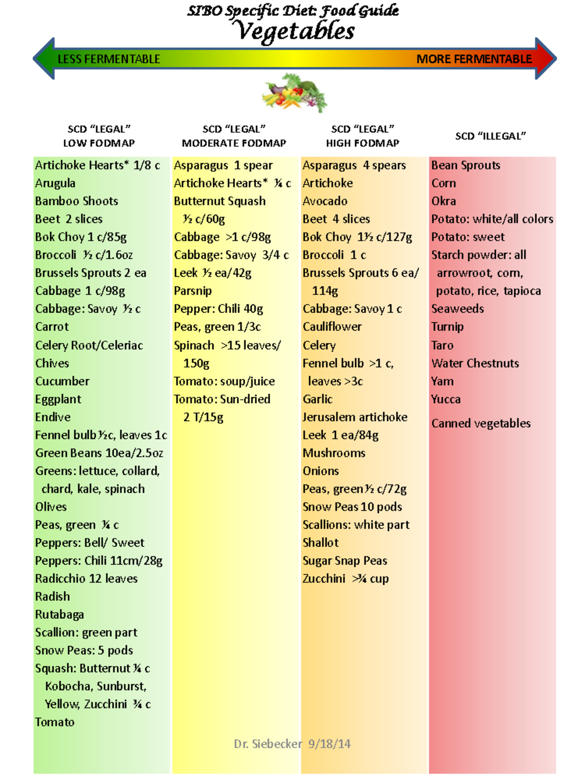 SIBO Specific Diet Food Guide (Sept 2014): Fermentable & Non ...