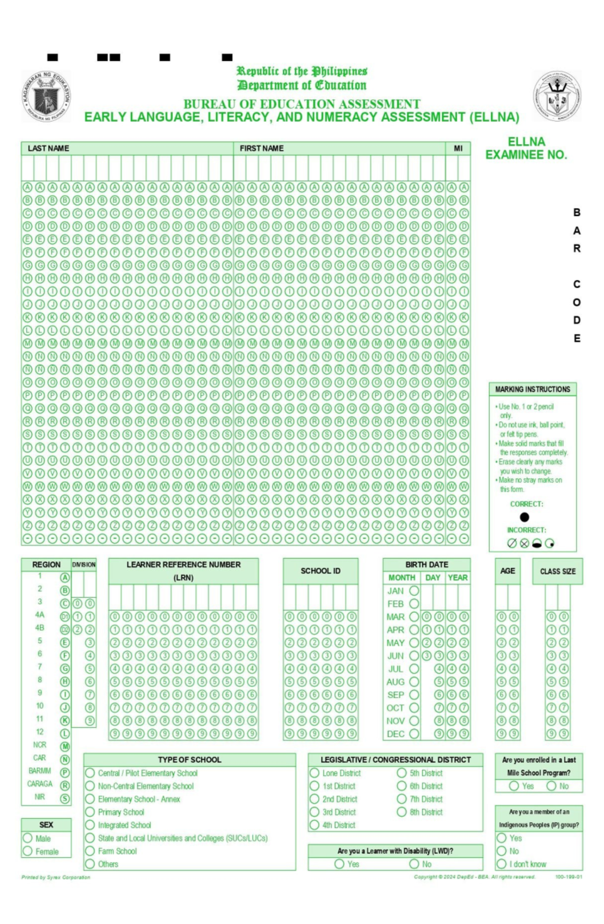 ELLNA Answer Sheet 2025 - Early Language, Literacy, and Numeracy - Studocu
