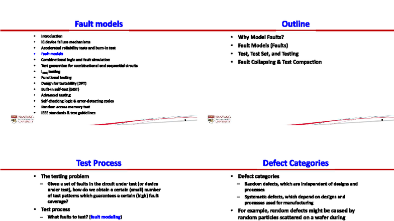 Fault Models Overview for IC Testing - NANYANG NTU - Studocu
