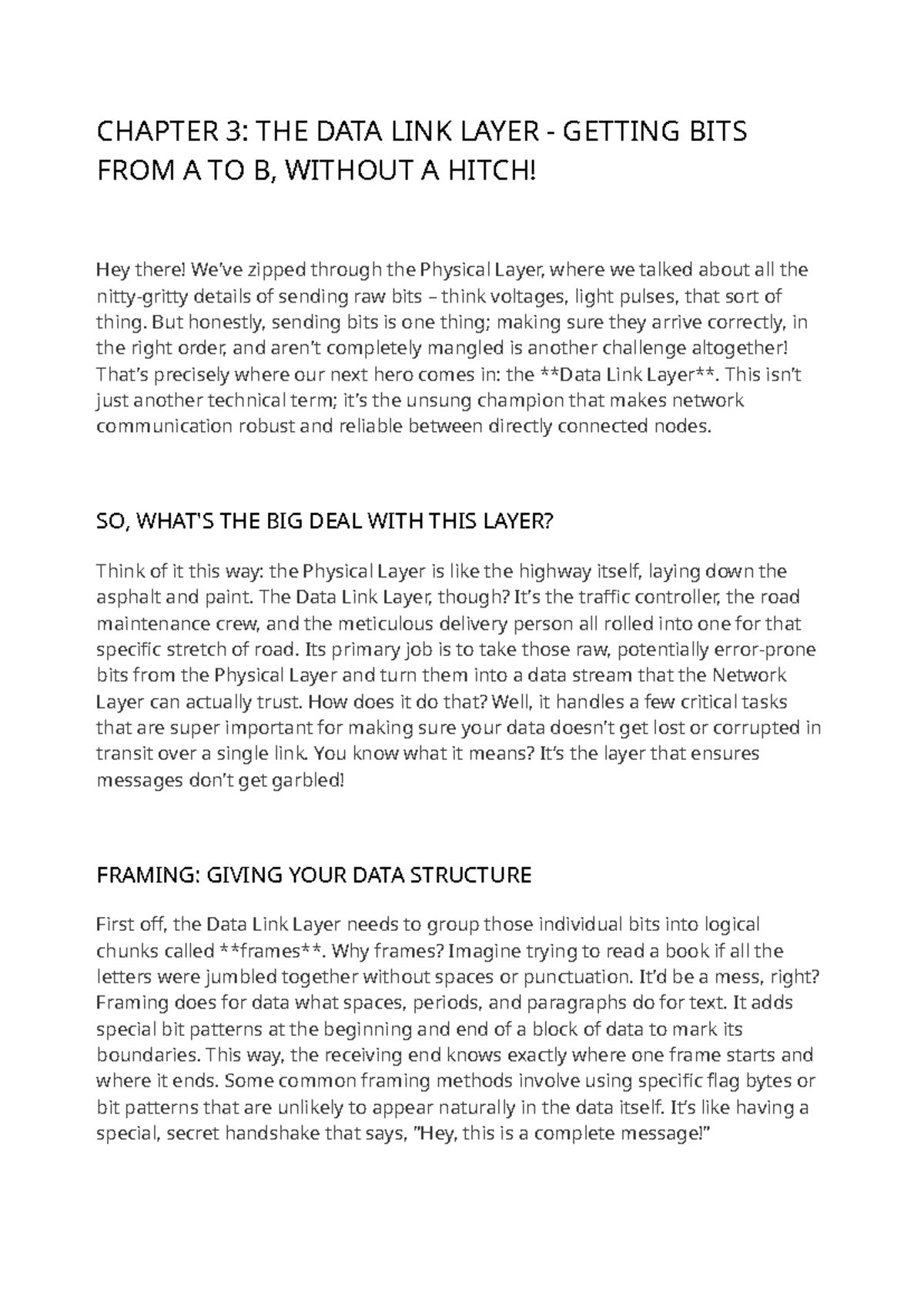 CHAPTER 3: DATA LINK LAYER ESSENTIALS - GETTING BITS FROM A TO B - Studocu