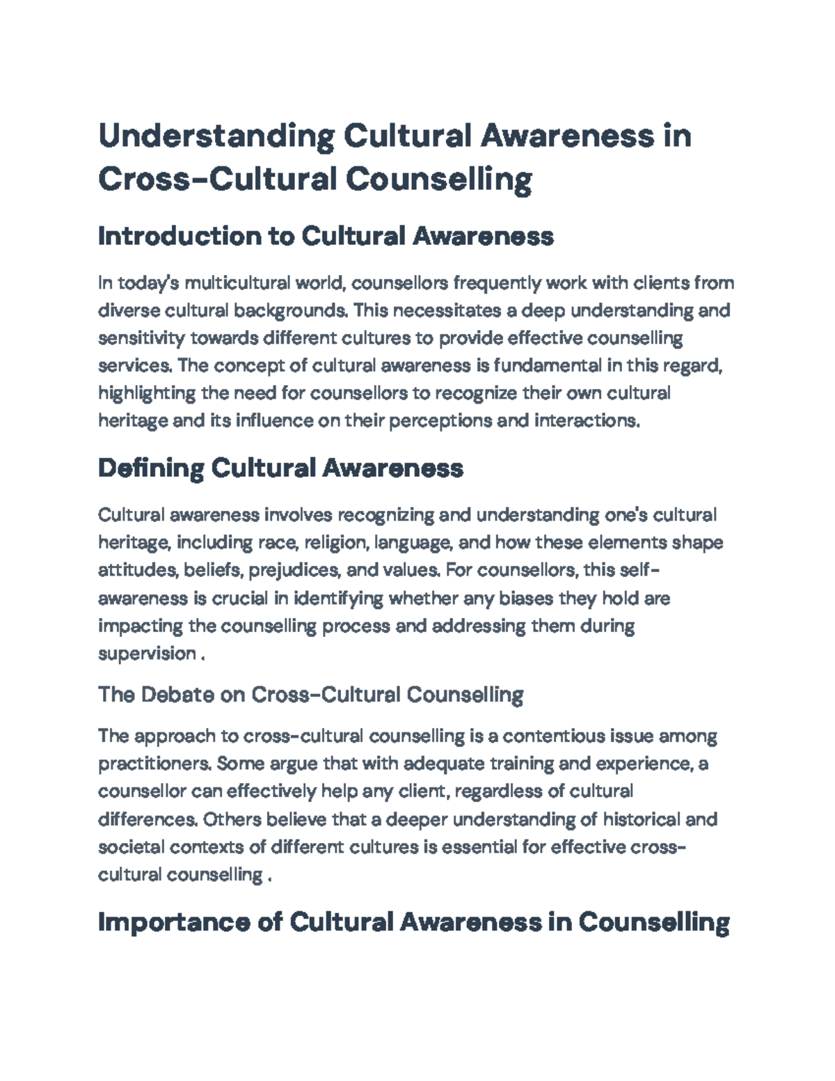 Understanding Cultural Awareness in Counselling: Key Insights (CC 101 ...