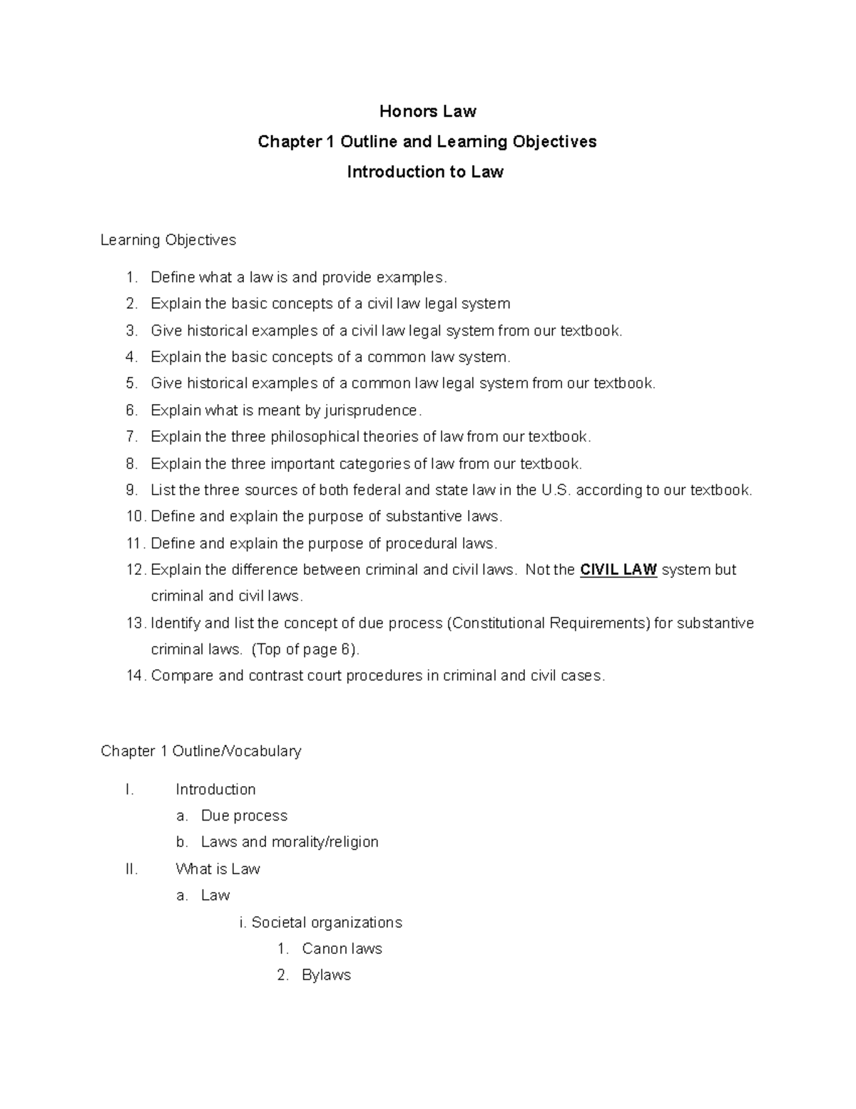 Honors Law CH1 Outline: Key Concepts & Learning Objectives - Honors Law ...