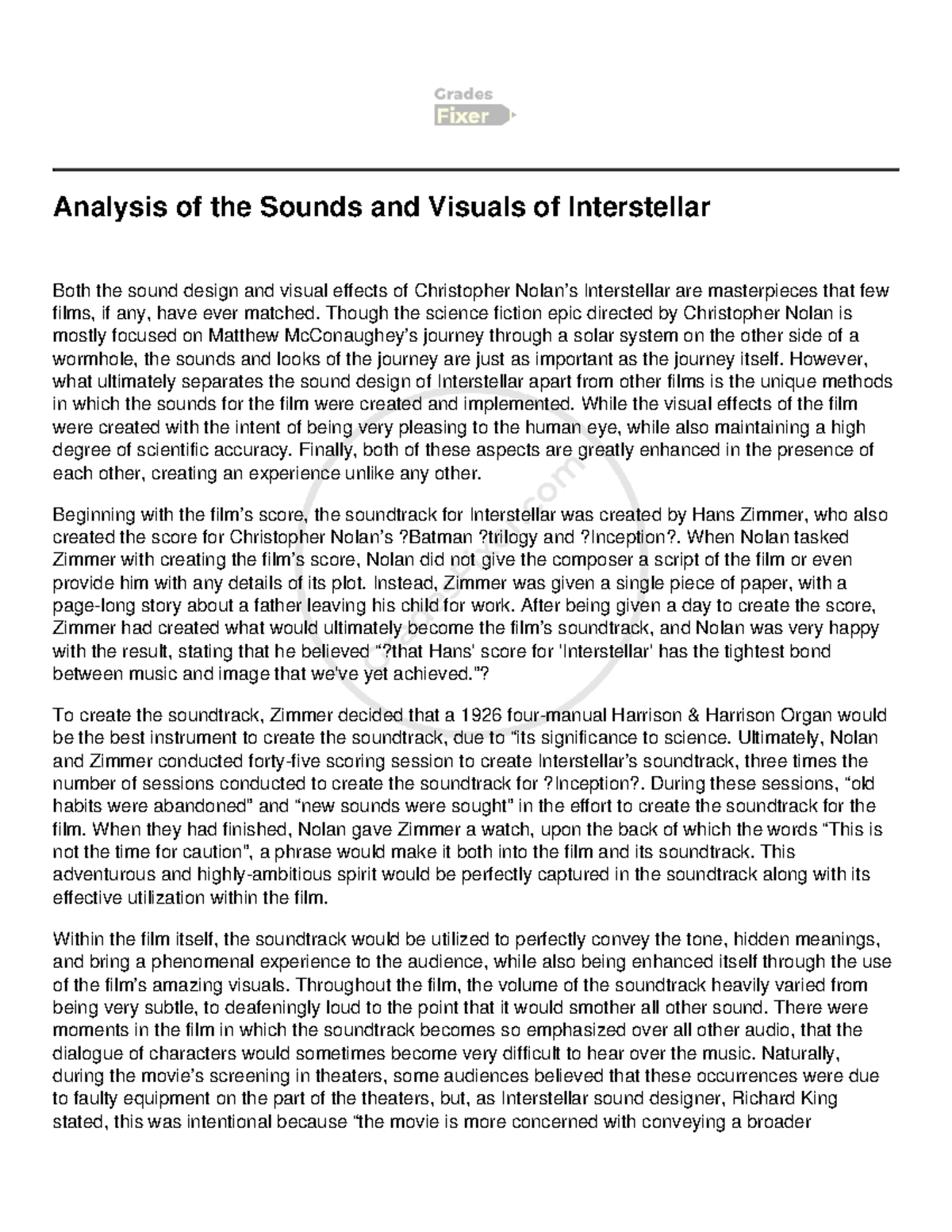 Analysis of the Sounds and Visuals of Interstellar - Though the science ...