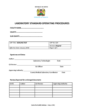 SOP FOR Blood Grouping - FOR LAB STUDENTS ATTACHEE - DOCUMENT TITLE ...