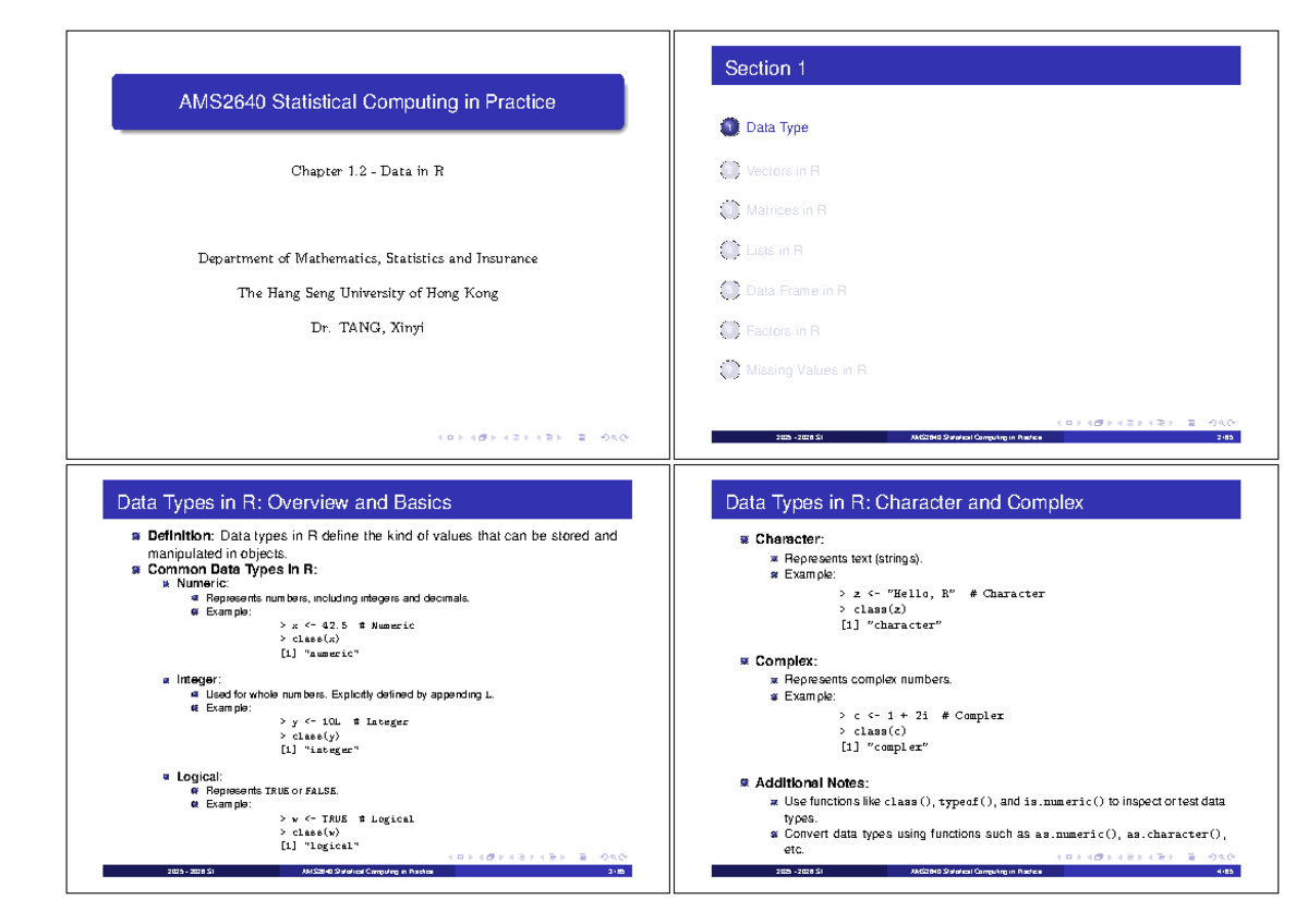 AMS2640 Statistical Computing in Practice: Data Types and Structures in ...