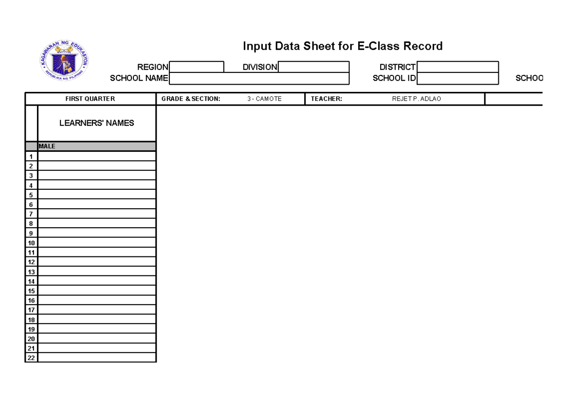 Grade 3 3rd Quarter - Its all about grading - Input Data Sheet for E ...