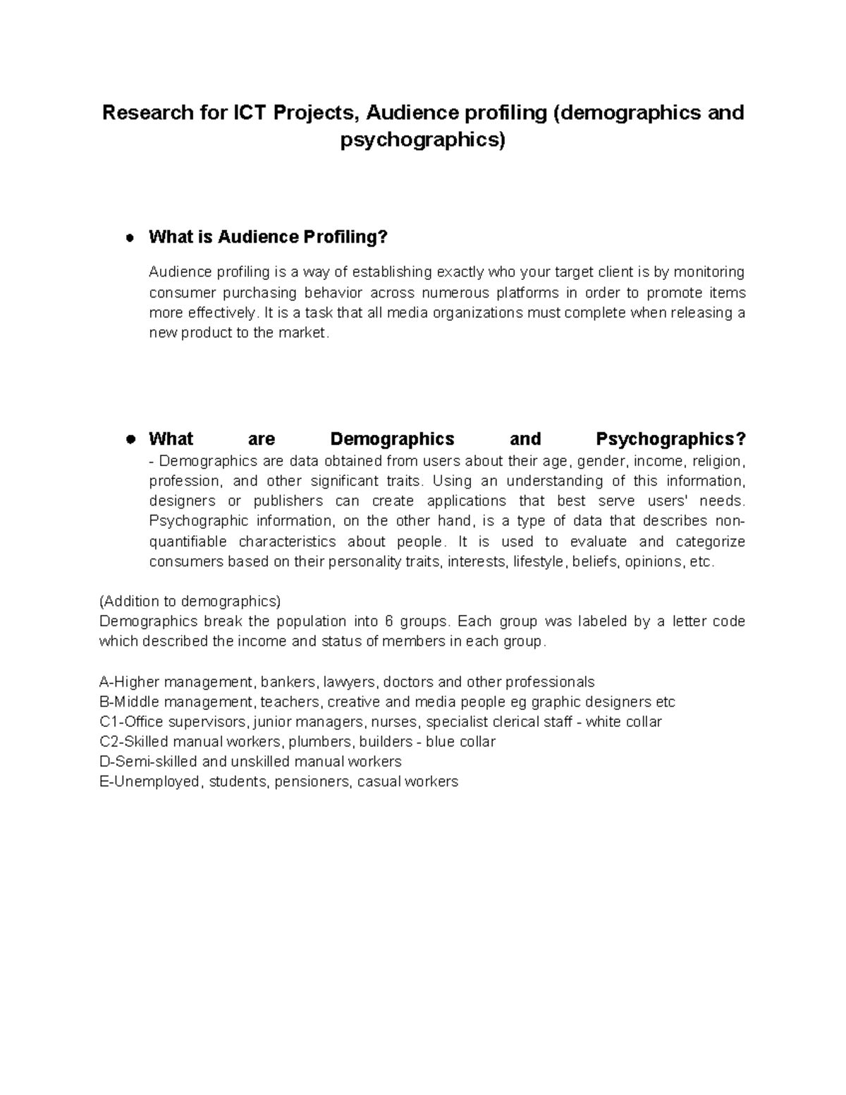 Demographics and psychographics - Research for ICT Projects, Audience ...