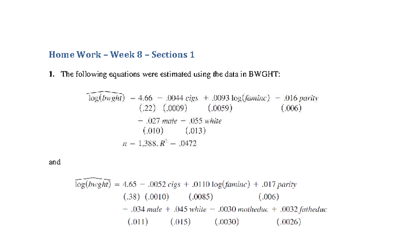 Homework Week 8 Analysis: Regression Insights (Ch7) - Studocu