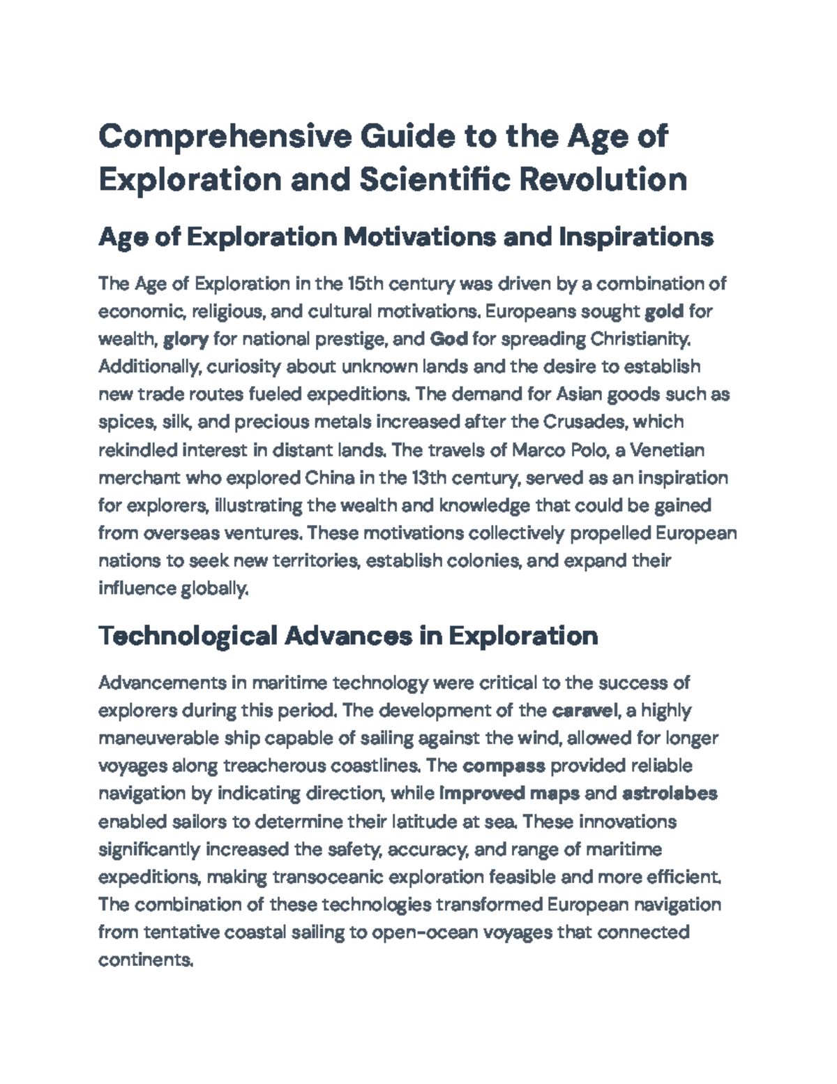 Comprehensive Overview of the Age of Exploration & Sci Rev (HIST 101 ...