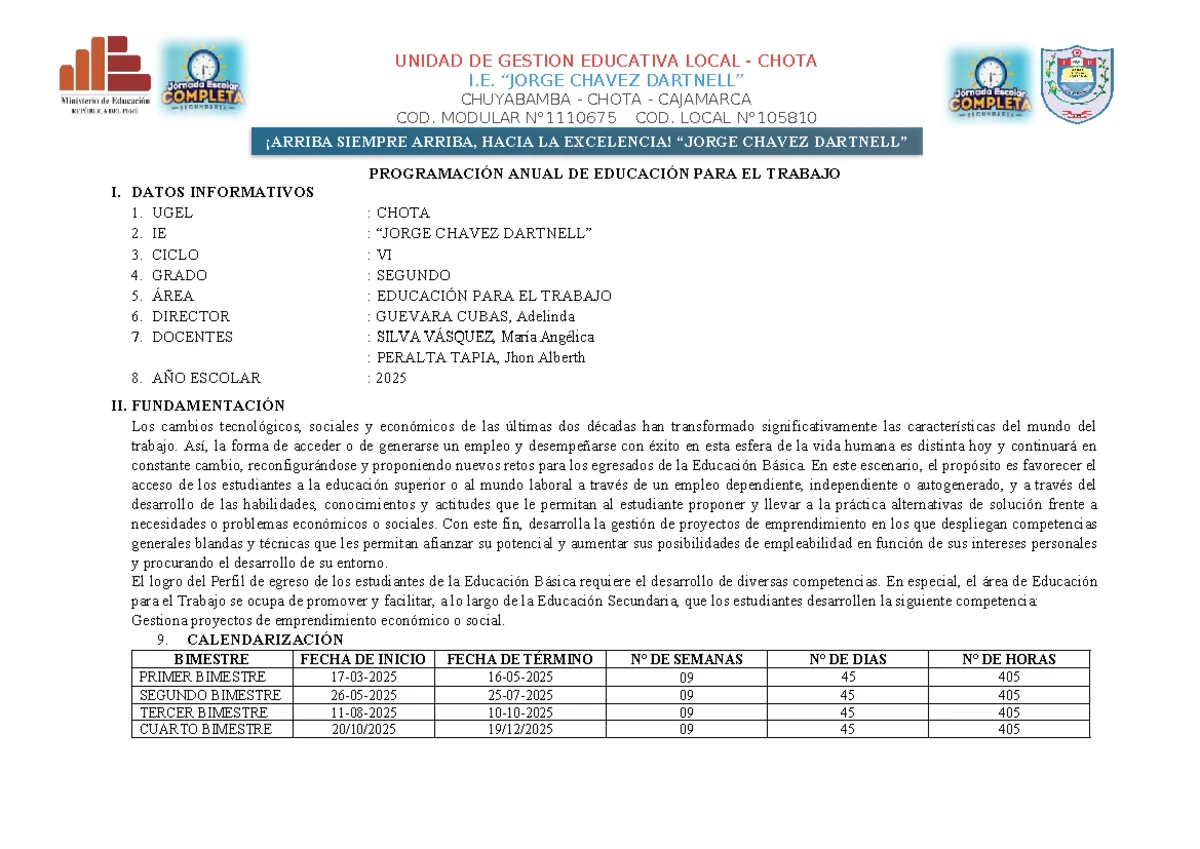 Programación Anual de Educación para el Trabajo EPT IV 2024 - I.E ...