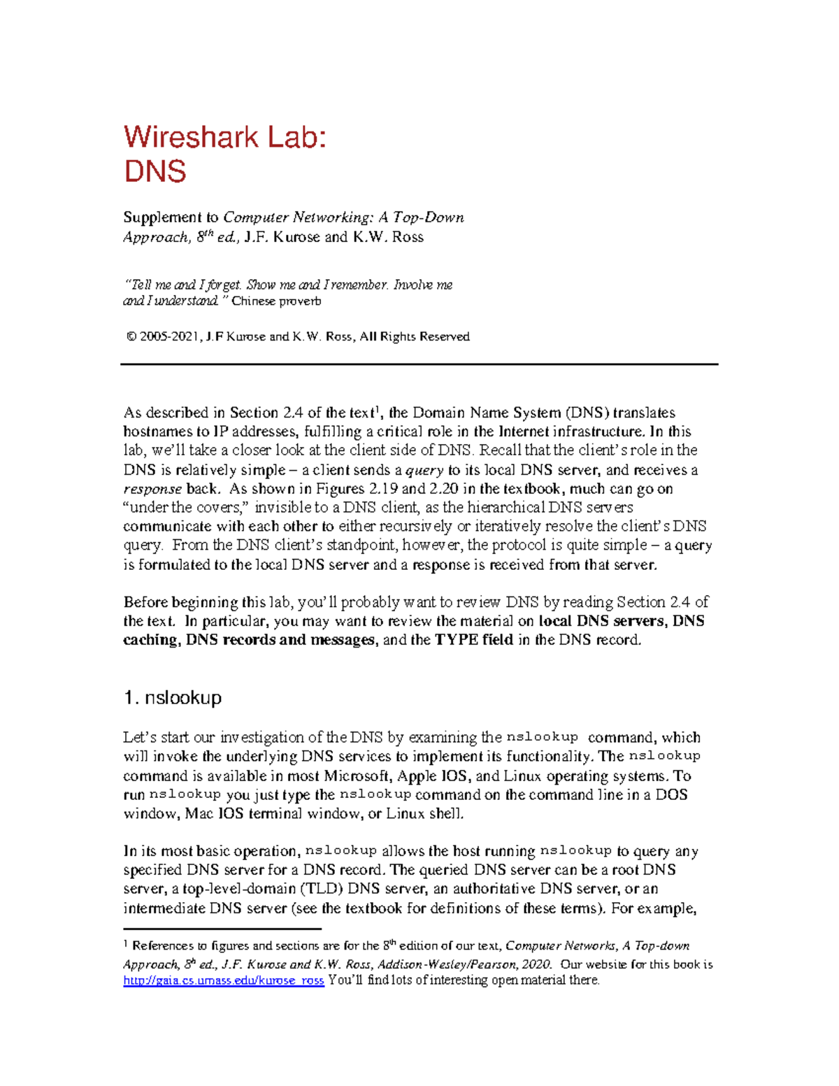 Wireshark Lab: DNS Analysis for Computer Networking (CS 101) - Studocu