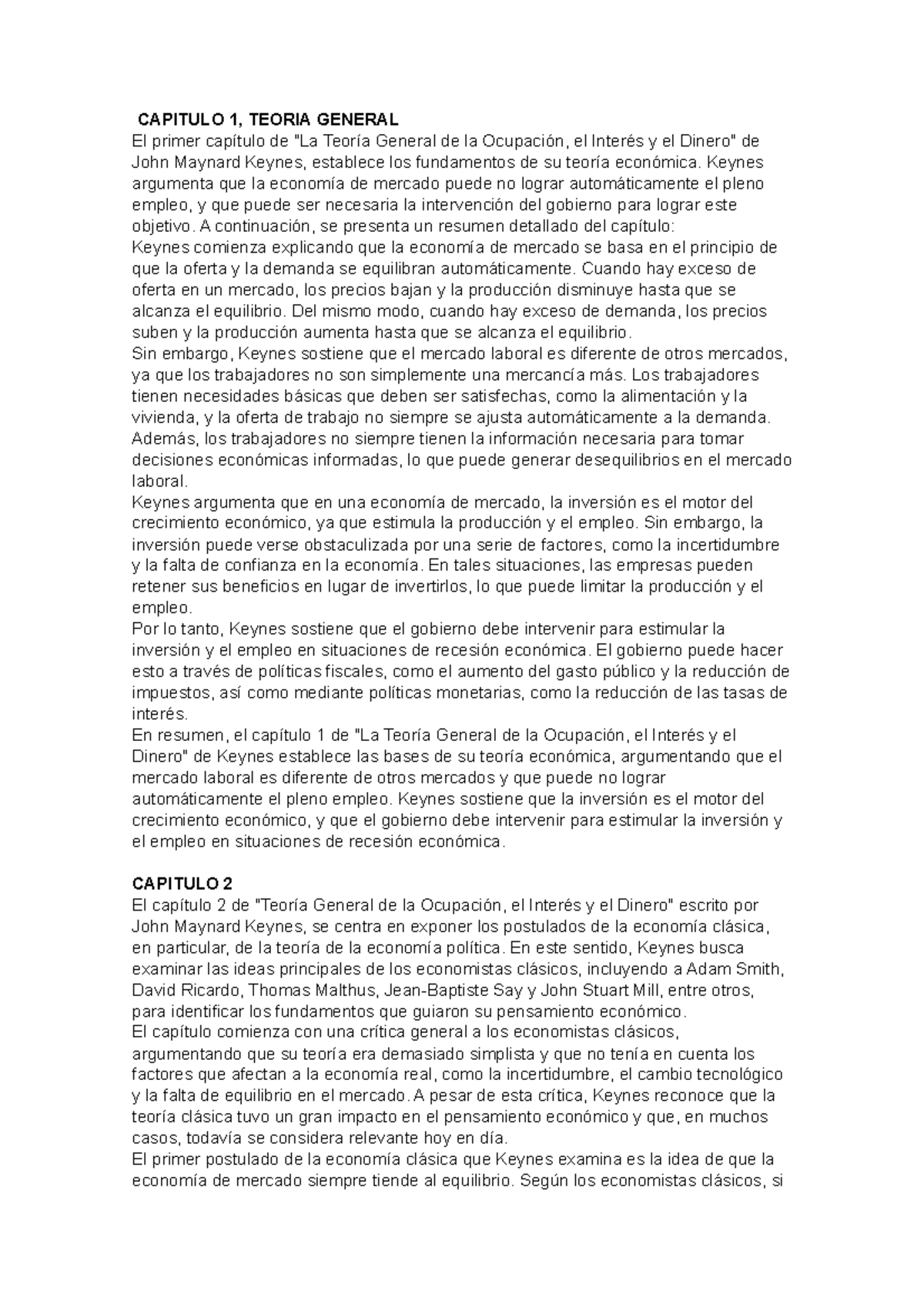 Resumen de "Teoría General de la Ocupación, Interés y Dinero" - Keynes - Document Preview