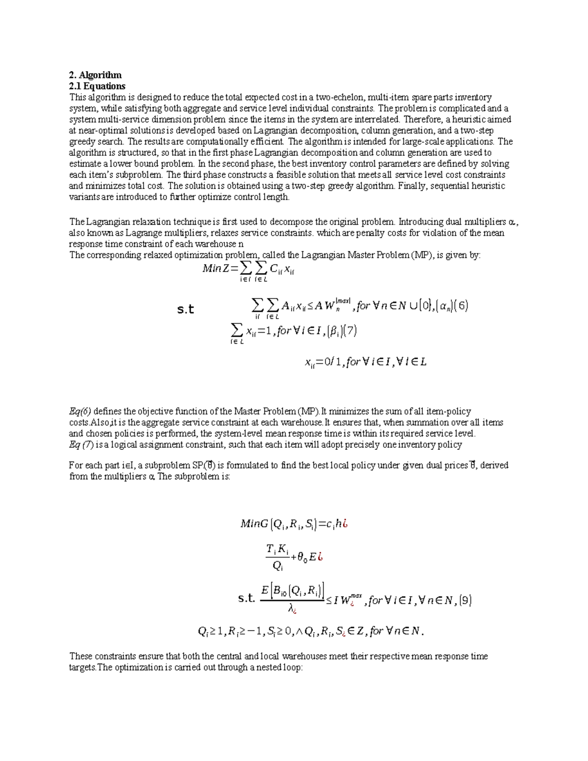 Algorithm 2.1: Cost-Reducing Heuristic for Spare Parts Inventory - Studocu