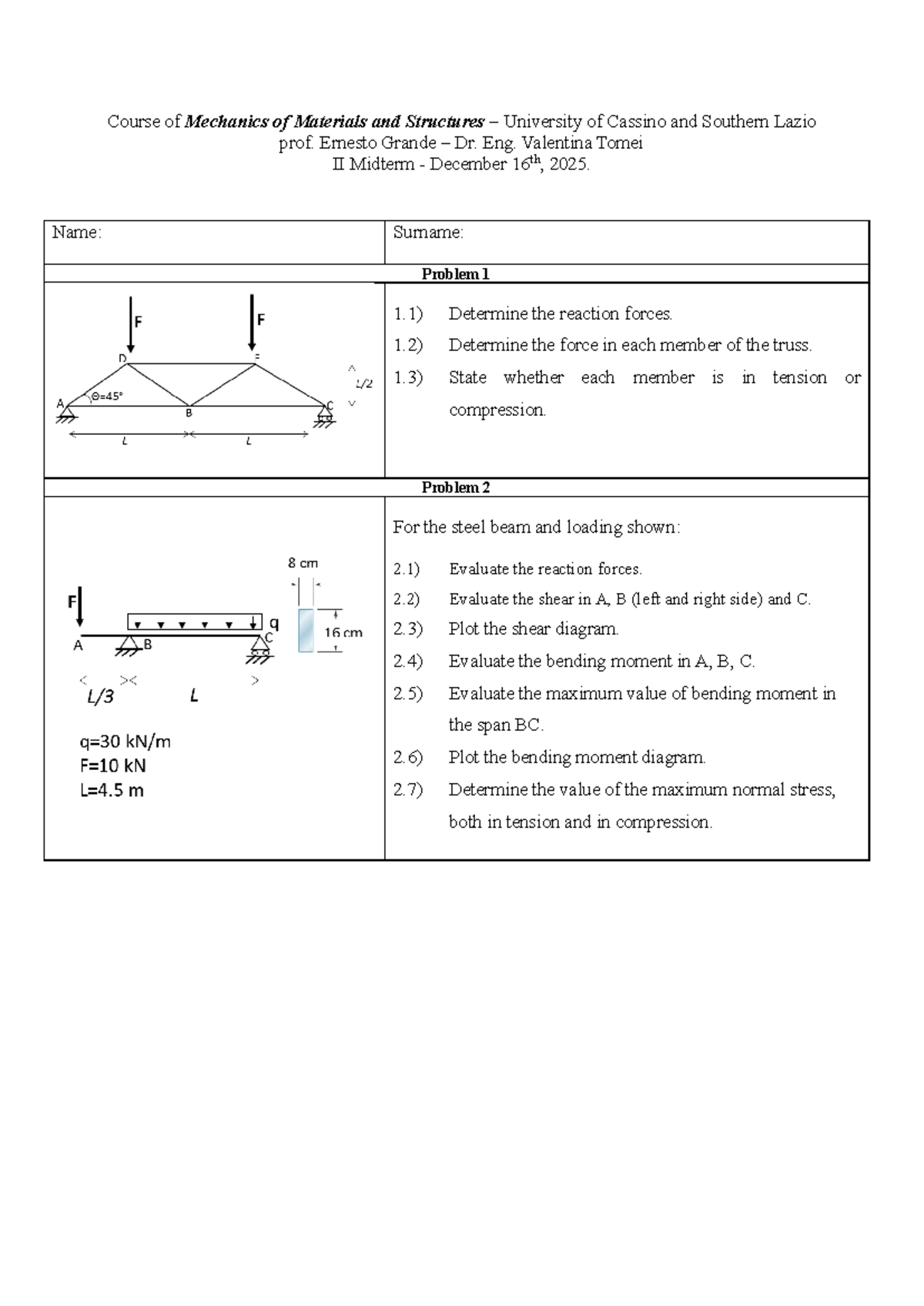 Mechanics of Materials & Structures II Midterm Exam - Dec 16, 2025 ...