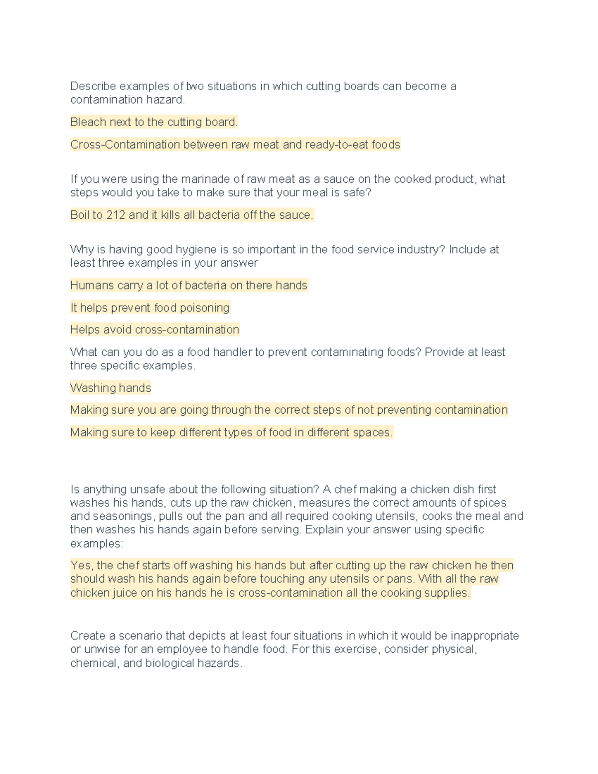 Culinary Safety Notes: Contamination Hazards & Hygiene Practices - Studocu