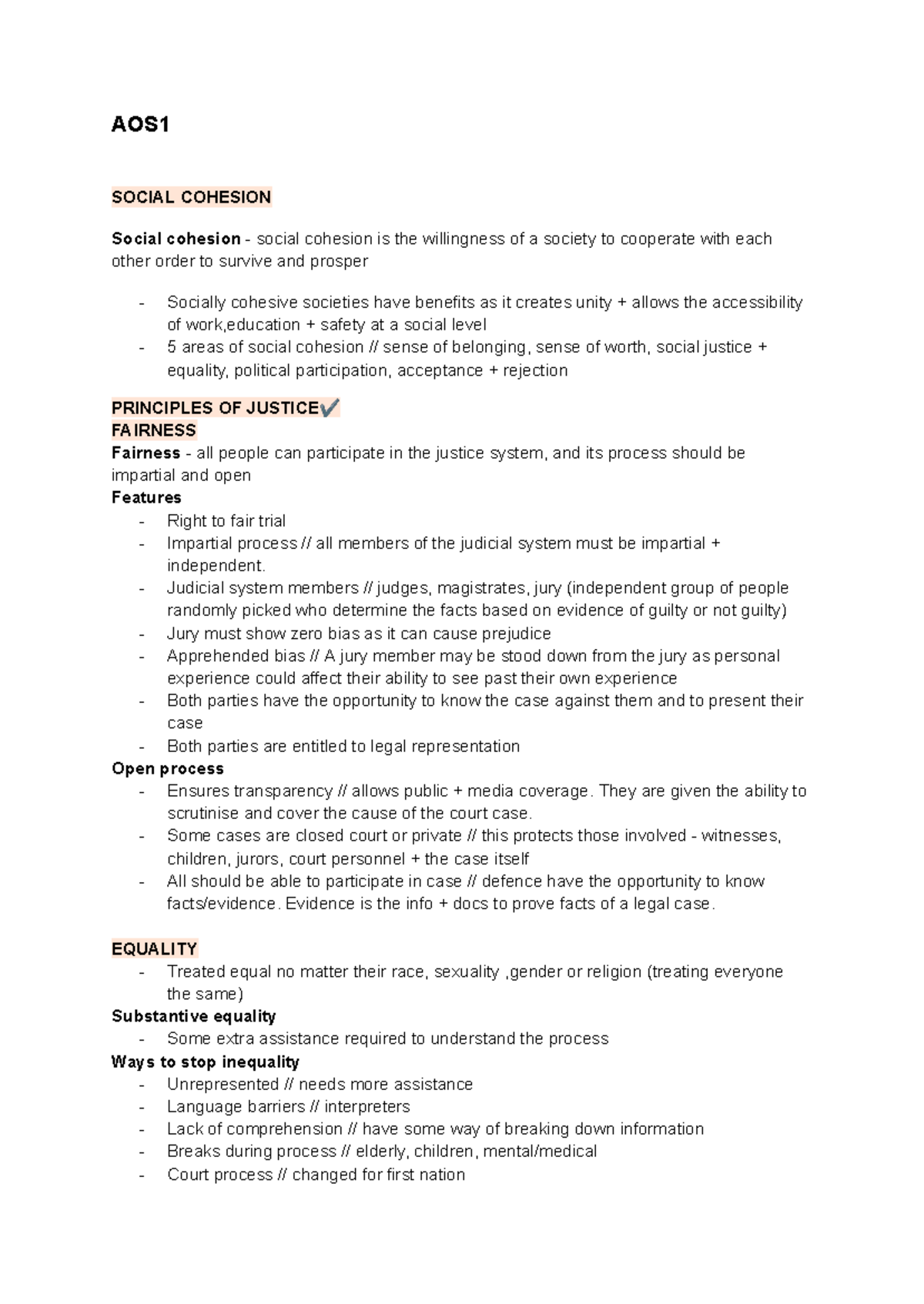 Legal Exam 2024 - Unit 1 Notes on Social Cohesion and Justice ...