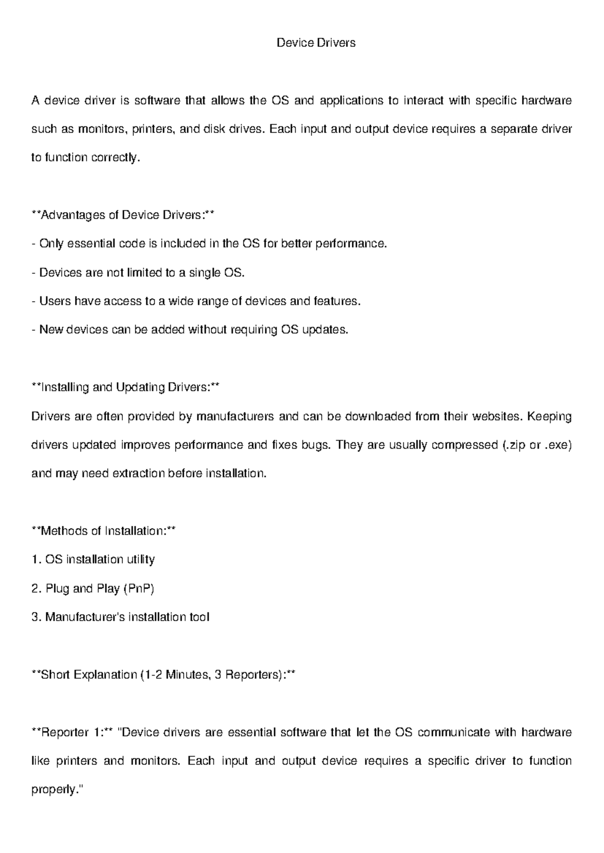 Device drivers - hope it helps - Device Drivers A device driver is ...