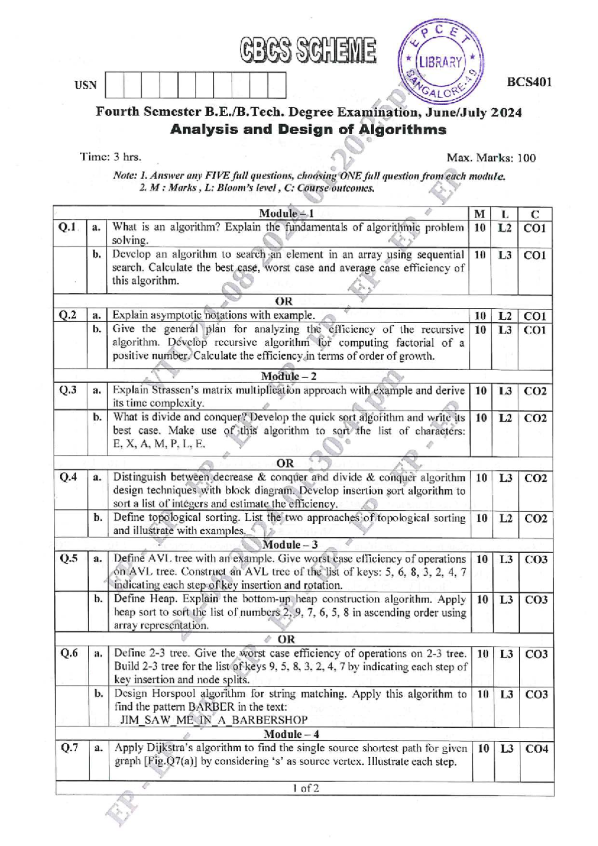 BCS401 Fourth Sem. Exam Prep: Analysis & Design of Algorithms - Studocu