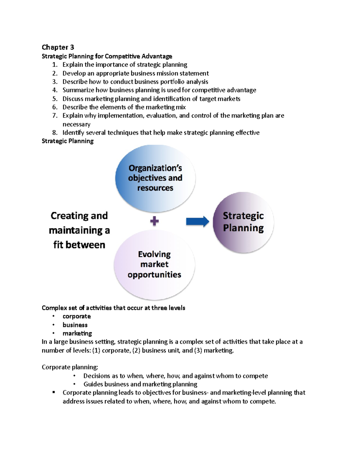 MRK108 Chapter 3 Strategic Planning Lecture & Quiz Notes - Studocu