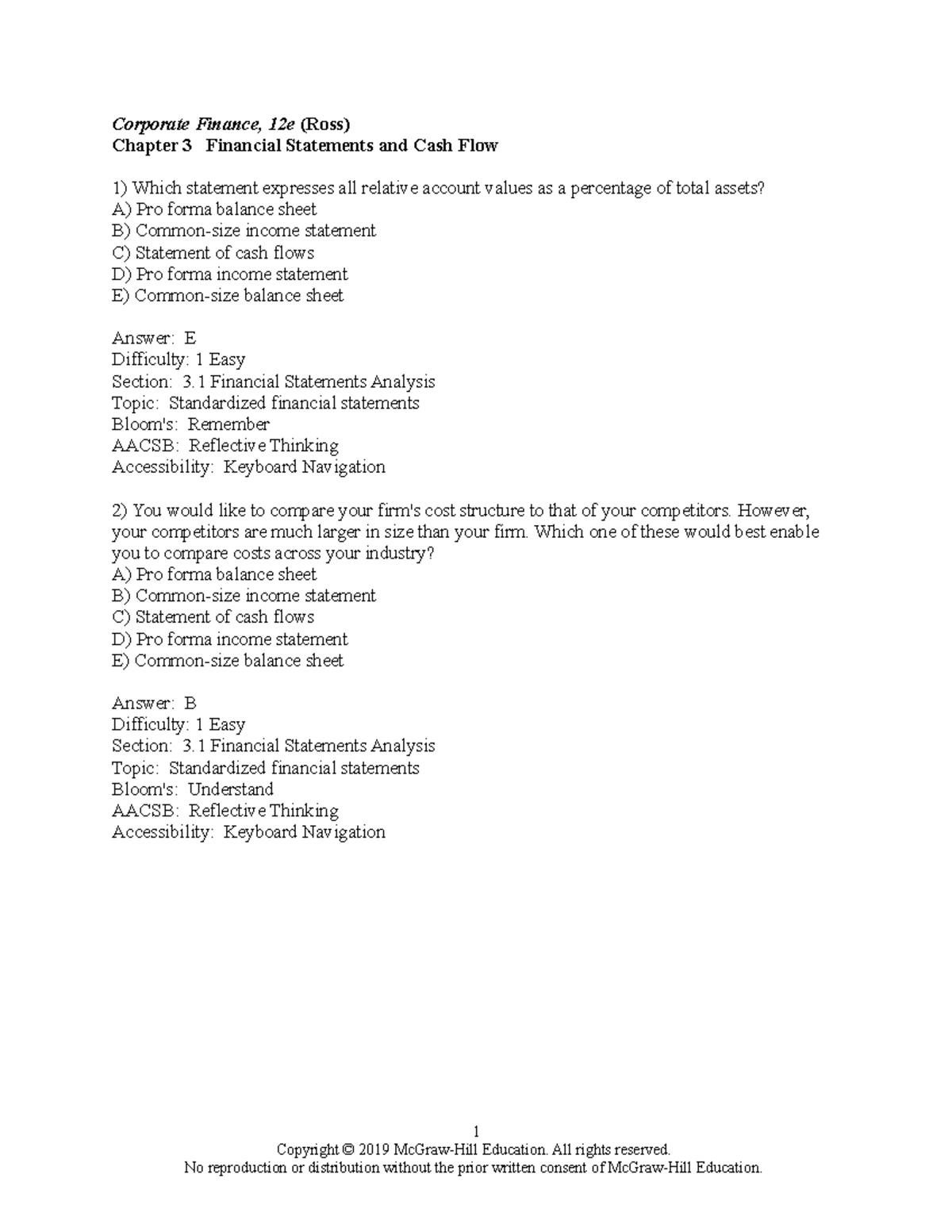 Chapter 3 - Financial Statements & Cash Flow Analysis (Ross) - Studocu