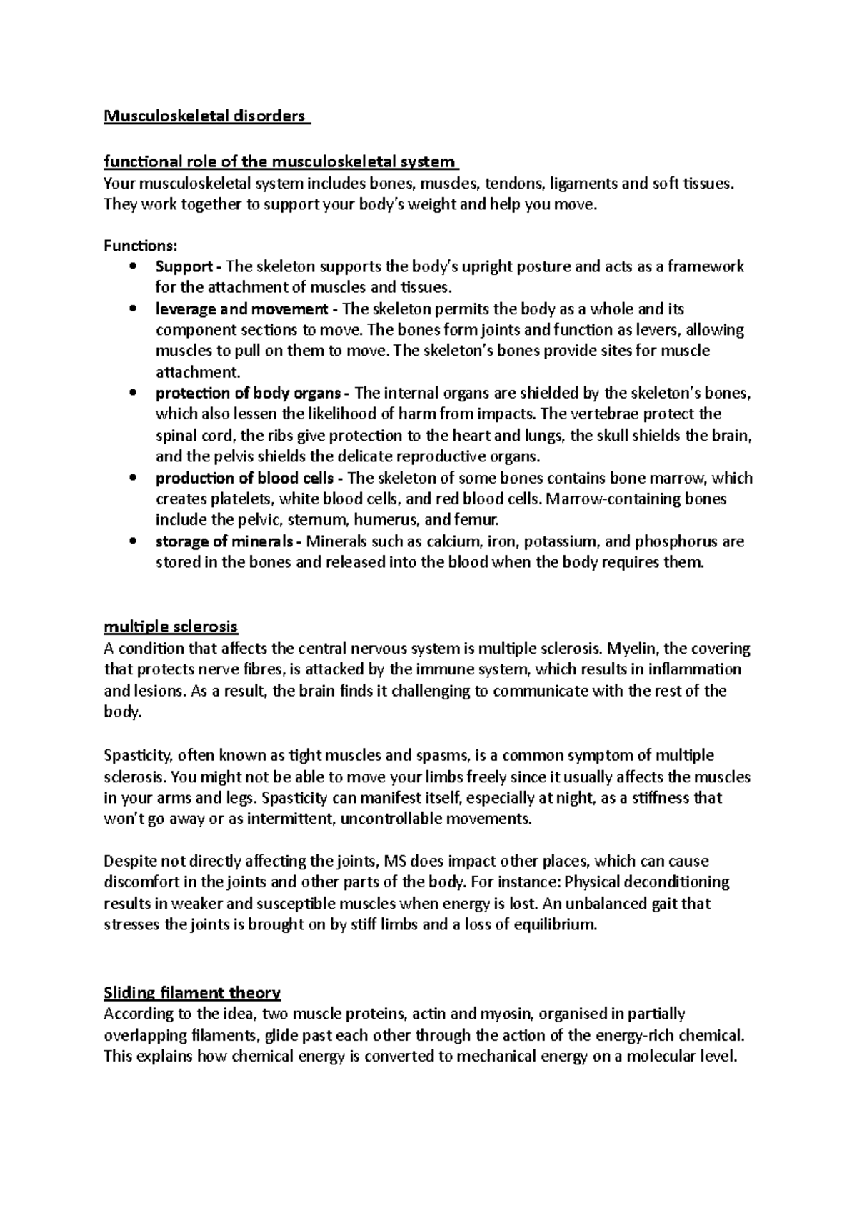 Musculoskeletal Disorders & Functions: Overview and Key Insights - Studocu