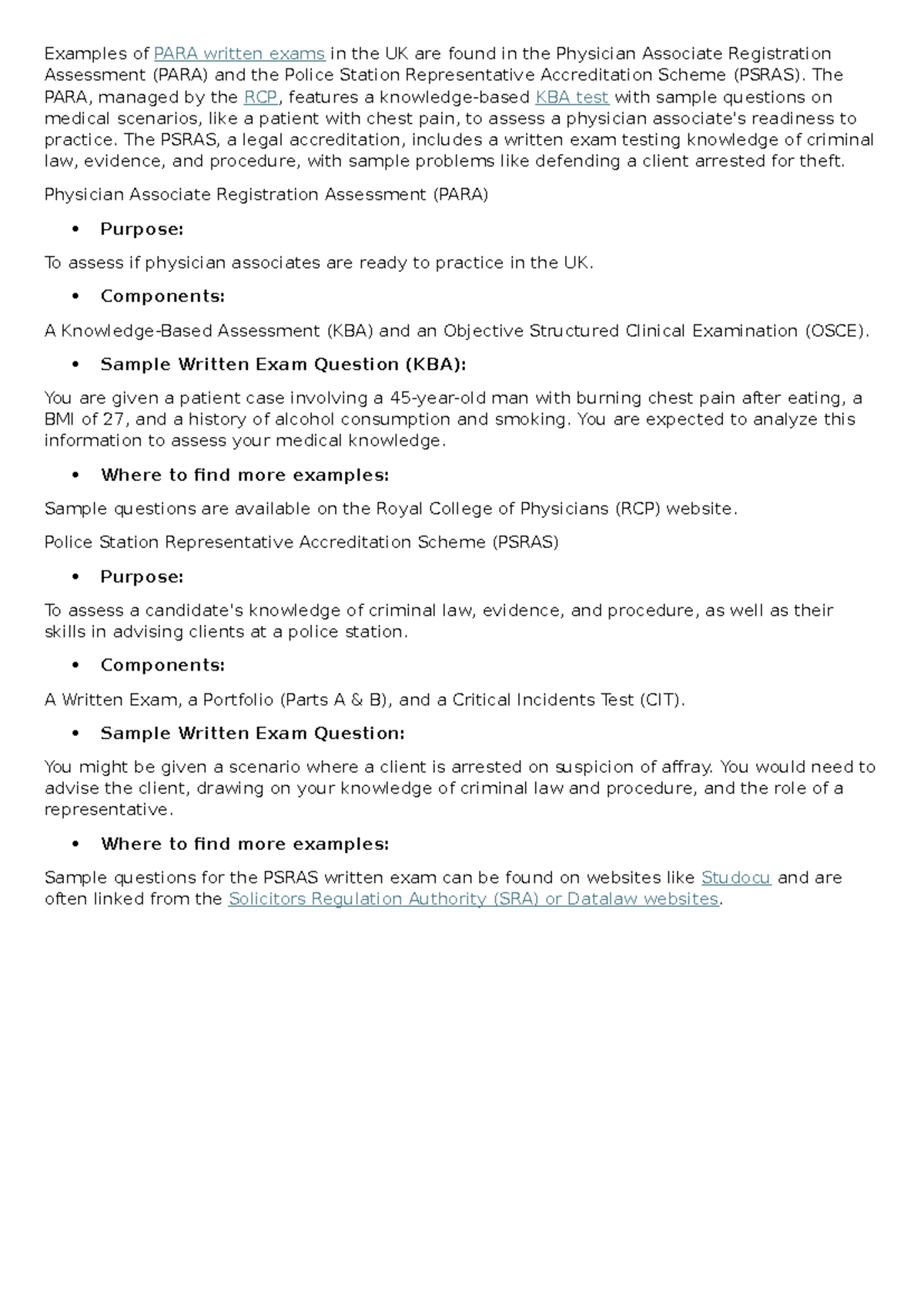 PARA & PSRAS Written Exam Overview and Sample Questions - Studocu
