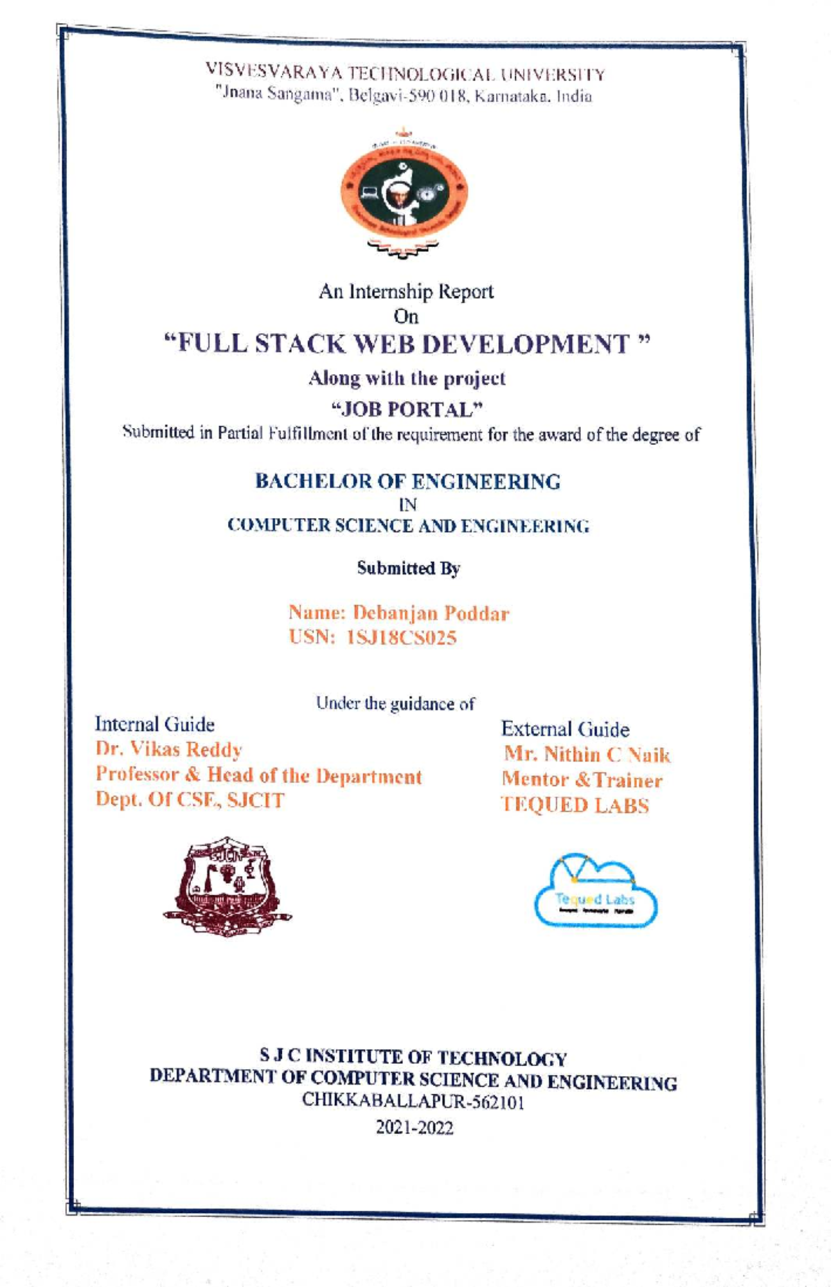 Internship Report on Full Stack Web Development - 1SJ18CS025 - Studocu