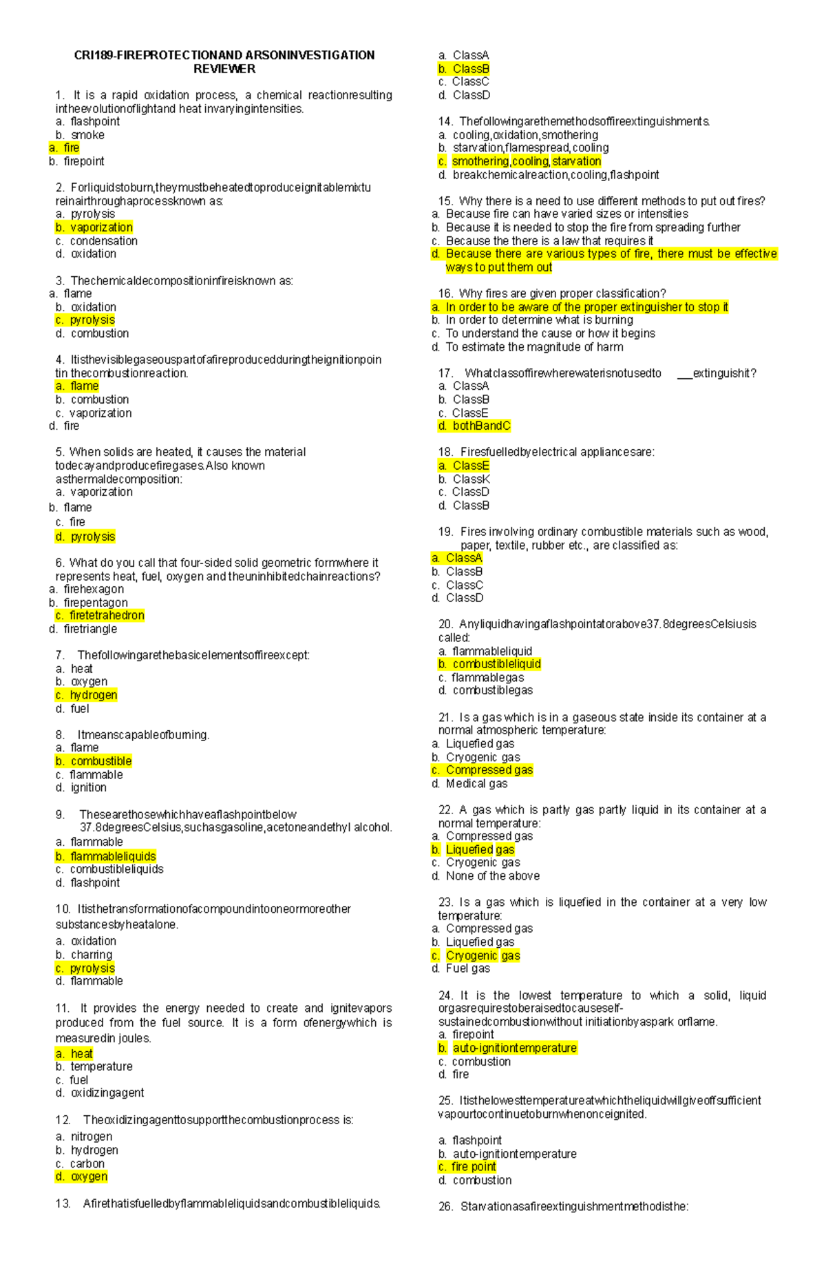 CRI189-FIREPROTECTIONAND ARSONINVESTIGATION Final Exam Reviewer - Studocu