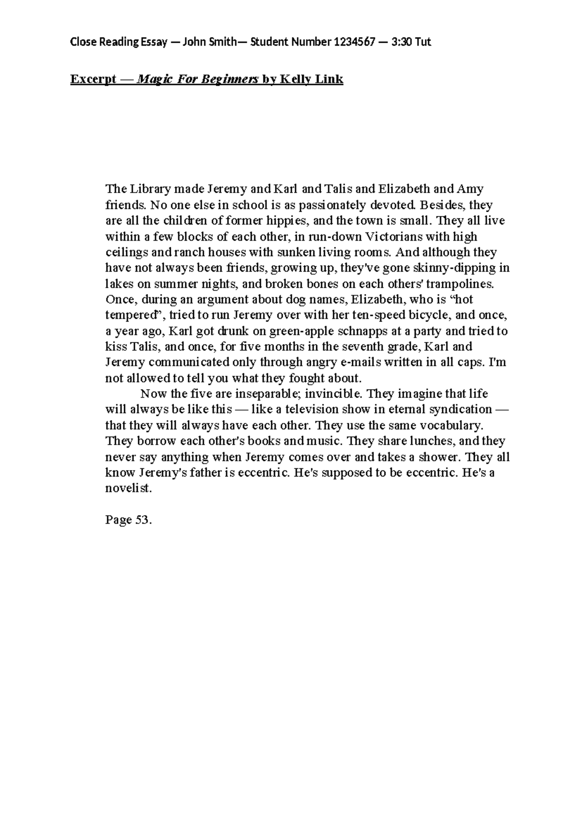 Close Reading Essay (ENG 123) on Friendship & Fiction in Kelly Link's ...