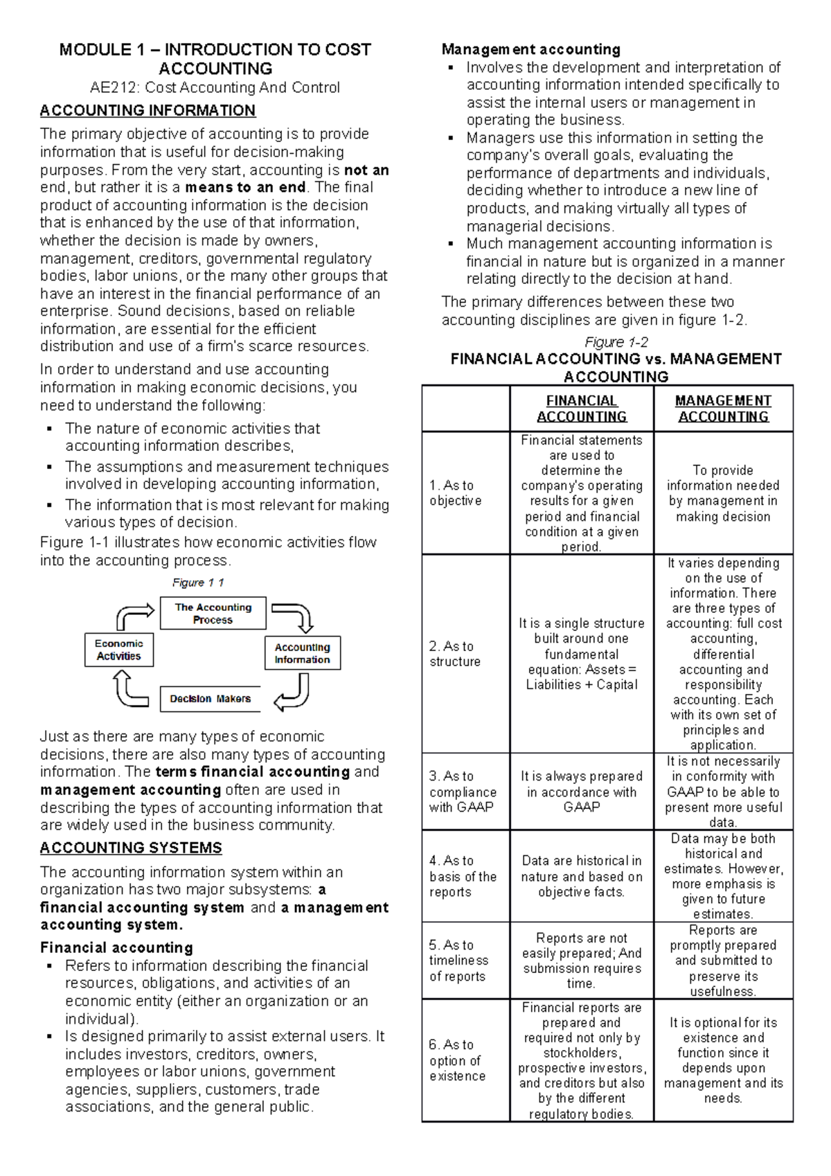 AE212: Final Exam Notes on Introduction to Cost Accounting - Studocu