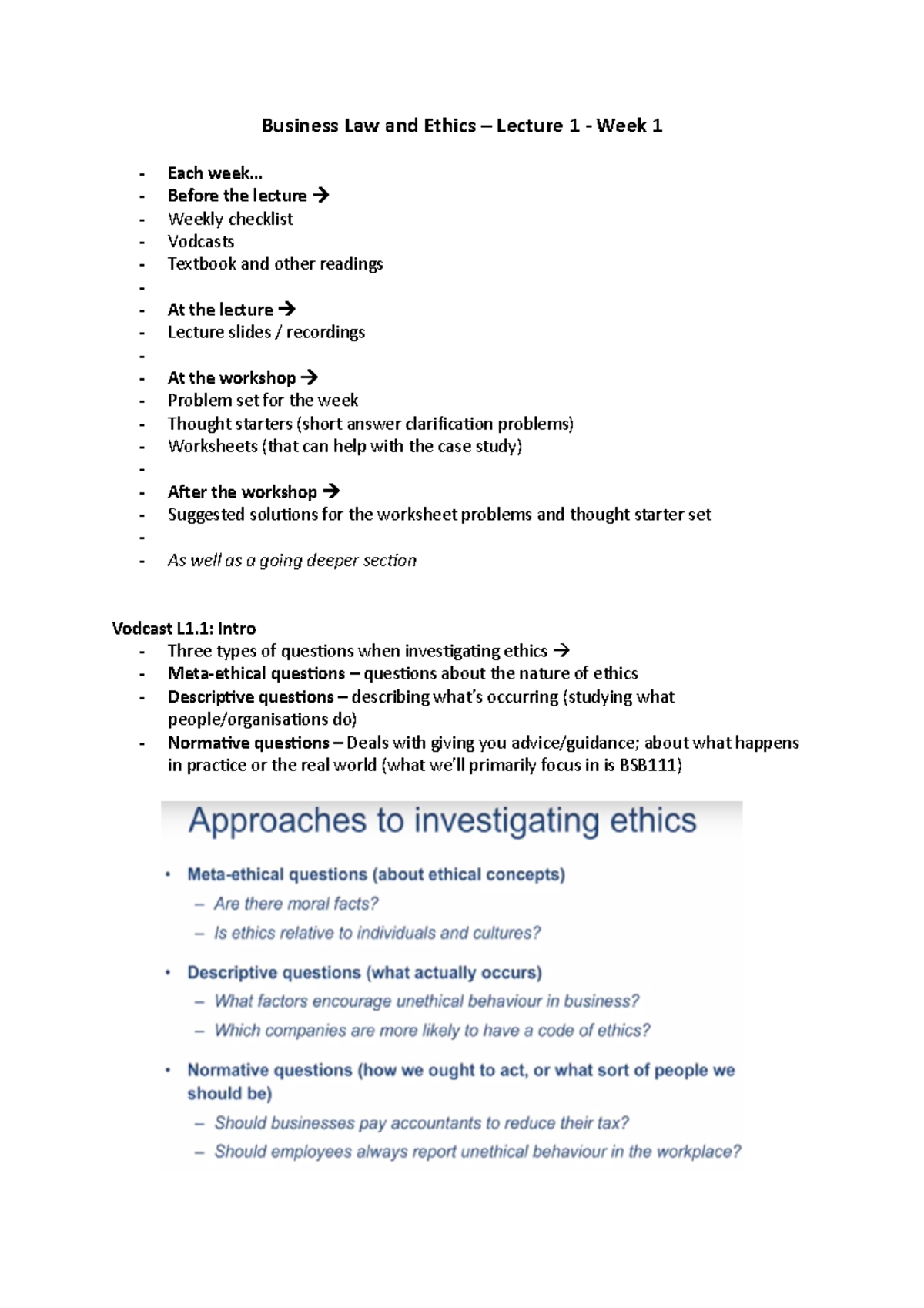 Lecture 1 Notes - bsb111 - Business Law and Ethics – Lecture 1 - Week 1 ...