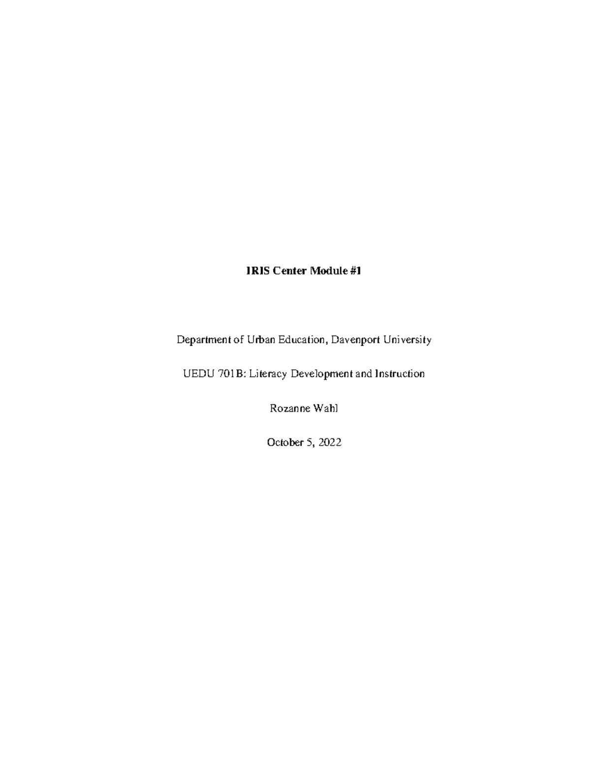 IRIS Module 1 - Rozanne Wahl - IRIS Center Module # Department of Urban ...
