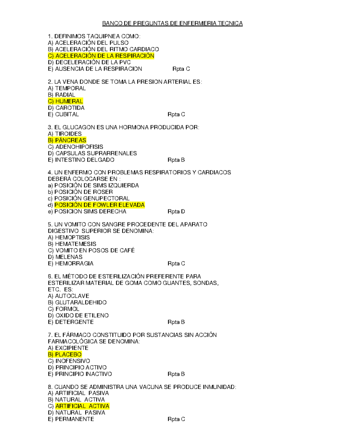 Banco de Preguntas Enfermería Técnica - Examen Final - Document Preview