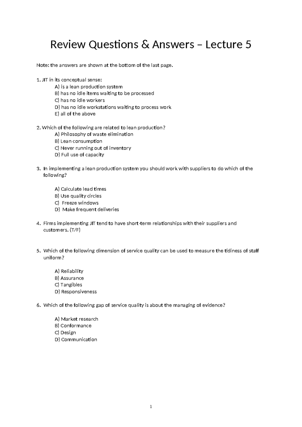 Review Questions Answers - Lecture 5 - Review Questions & Answers ...