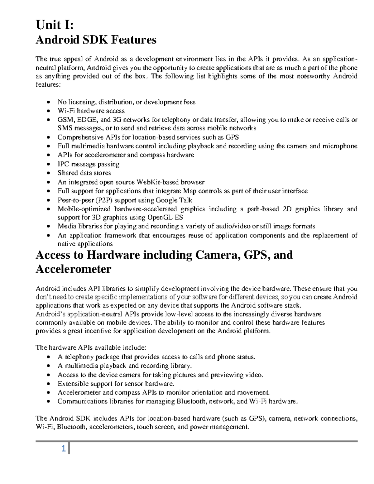 Android VIth Sem Lecture Notes: Understanding SDK Features & Hardware ...