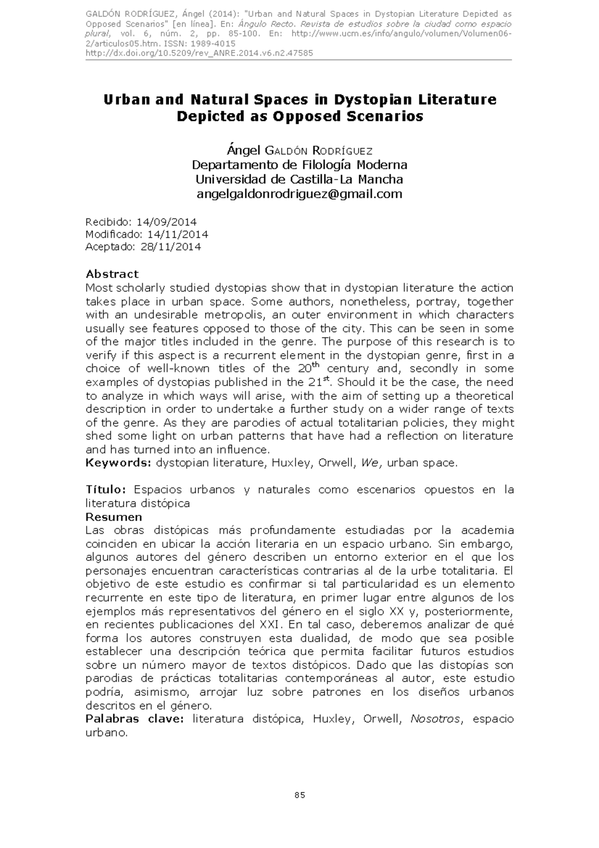 Urban and Natural Spaces in Dystopian Literature: A Comparative Study ...