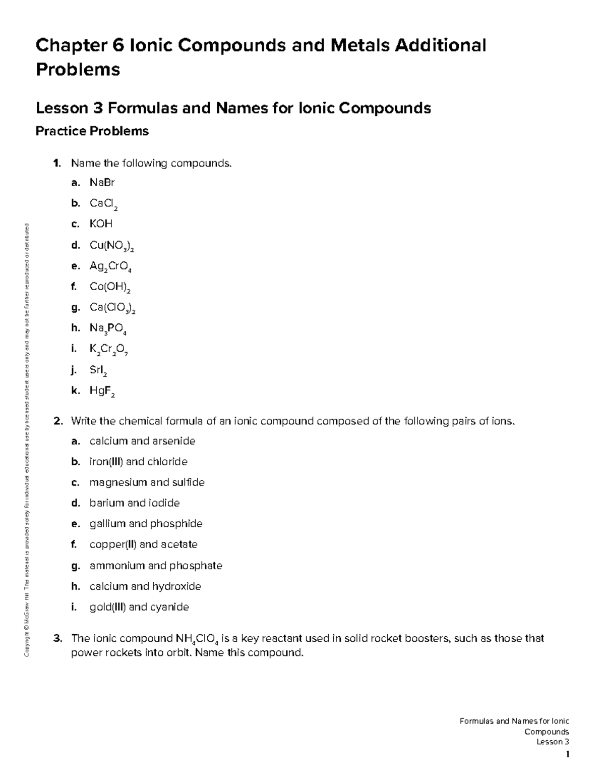Chem homework fr - Chapter 6 Ionic Compounds and Metals Additional ...