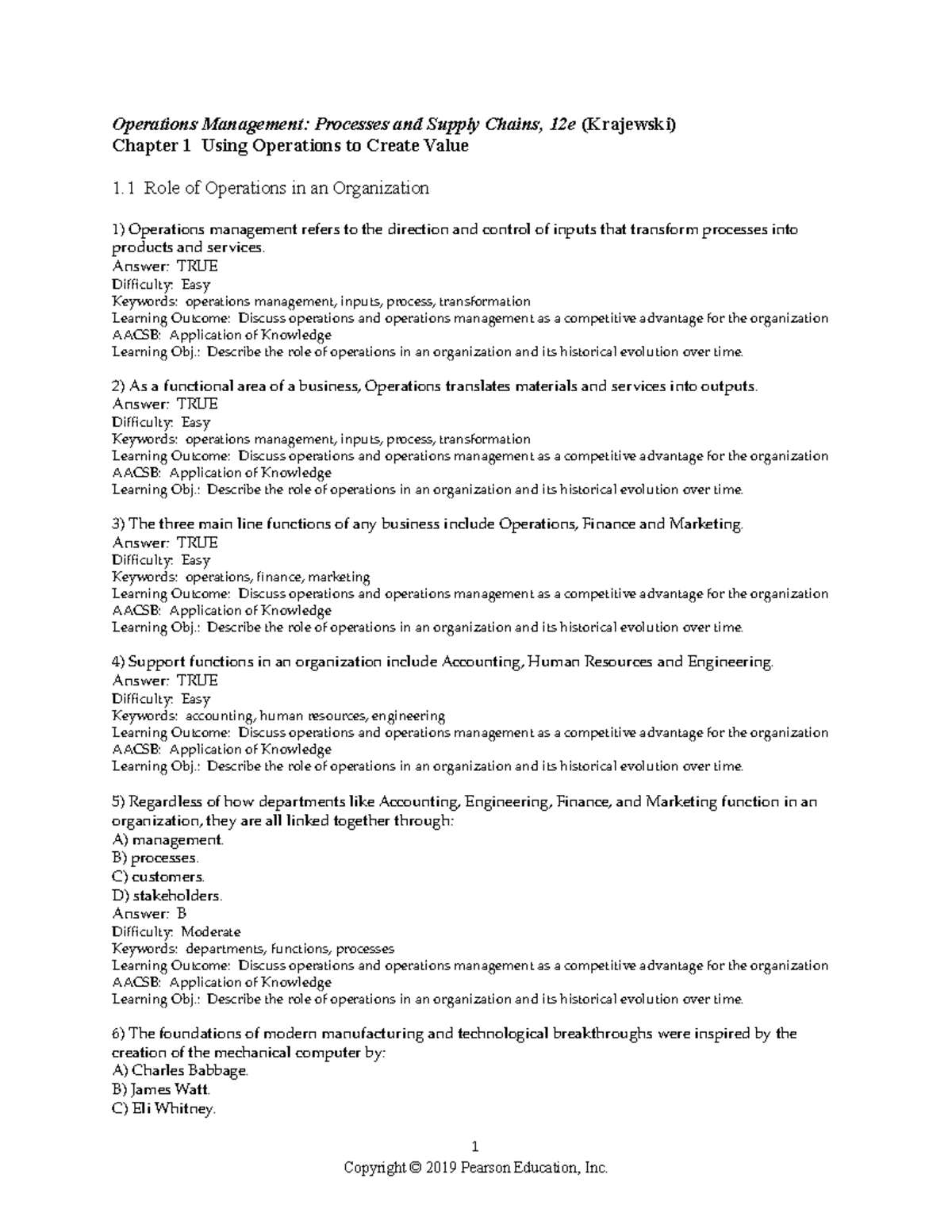 Test Bank Solutions for Operations Management 13e by Krajewski - Studocu