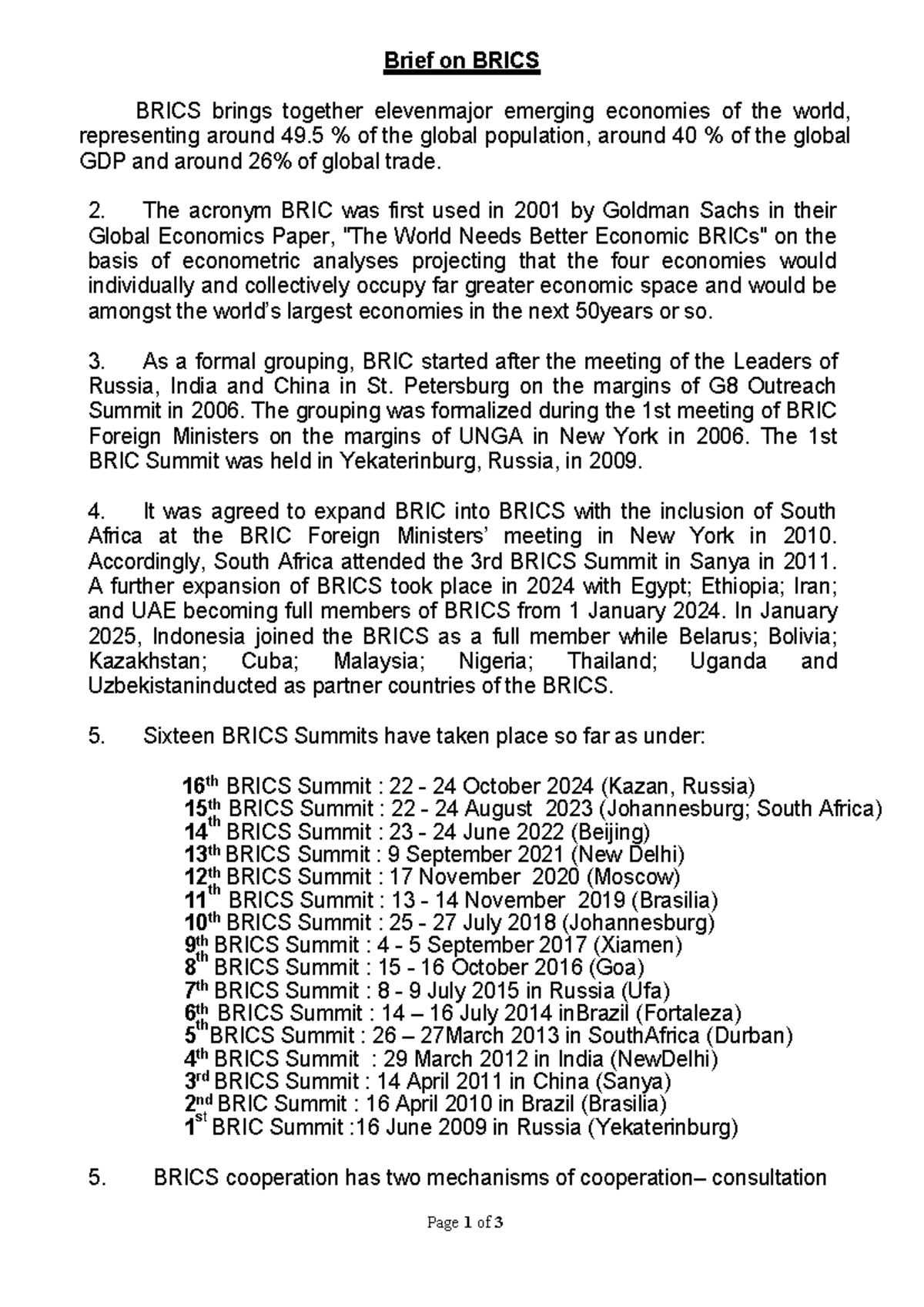 BRICS 2025: Overview of Emerging Economies and Summits - Studocu