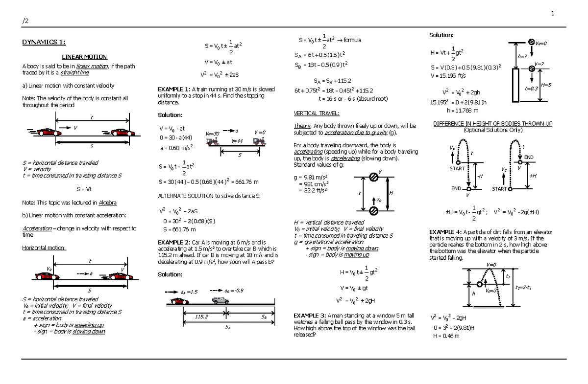CE 232 - Dynamics 1: Linear Motion and Projectile Motion Notes - Studocu