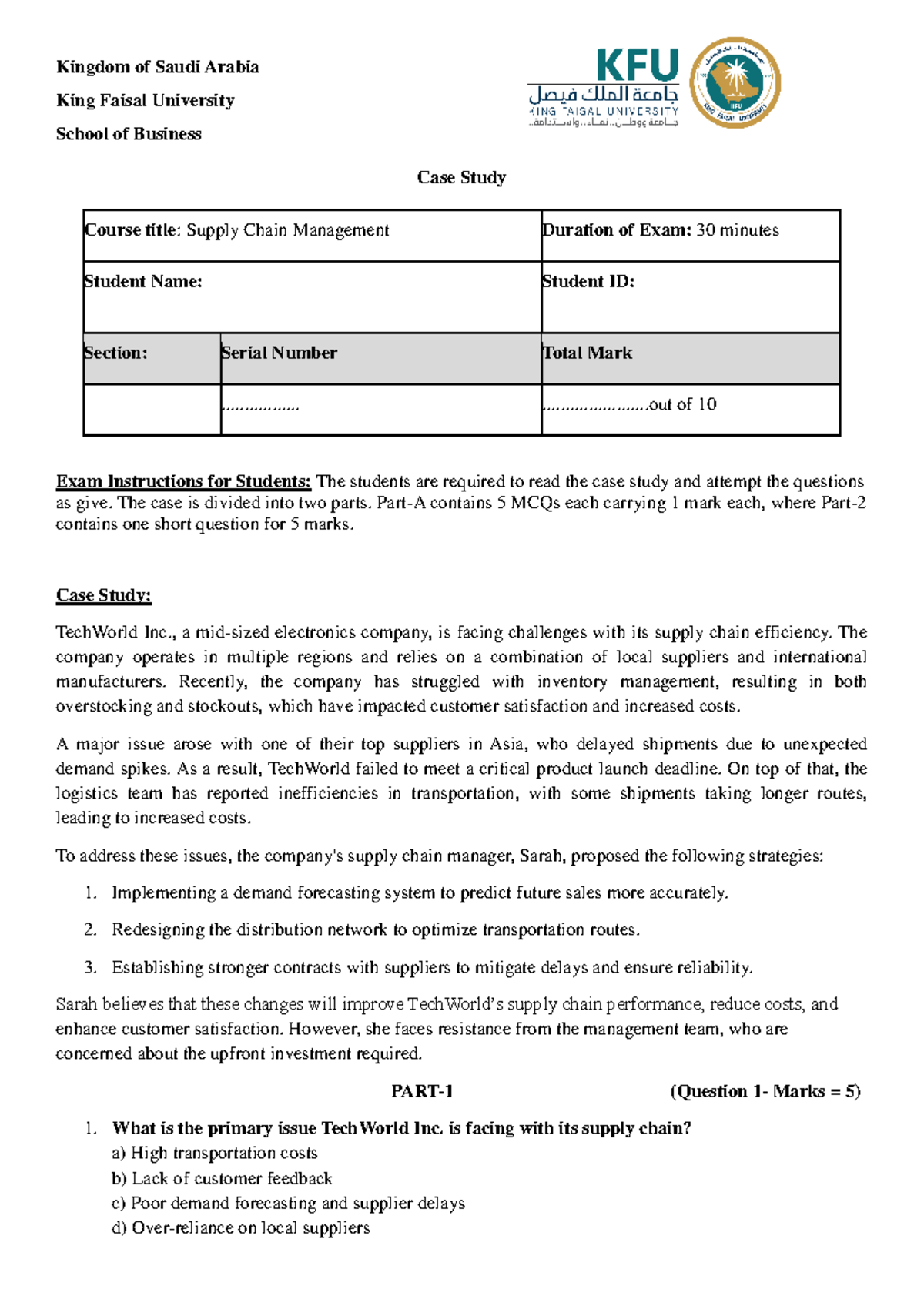 Case MSQ - mcq - Kingdom of Saudi Arabia King Faisal University School ...