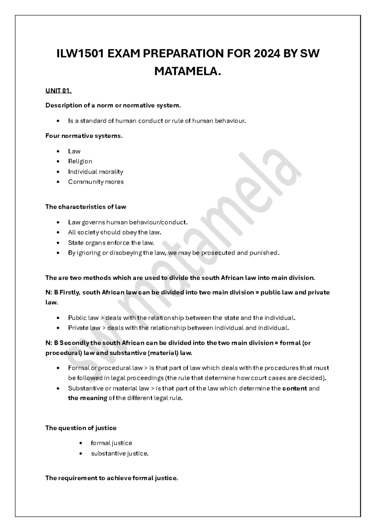 ILW1501 Exam Preparation for 2024 - Unit 01 - Studocu