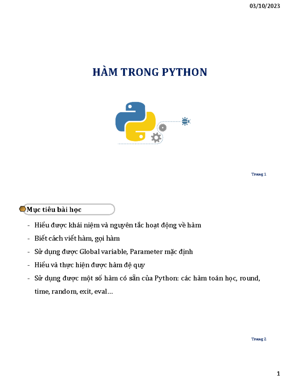 04-Hàm trong Python - CMP1040 - WORKING HARD & SMART TODAY FOR A BETTER ...