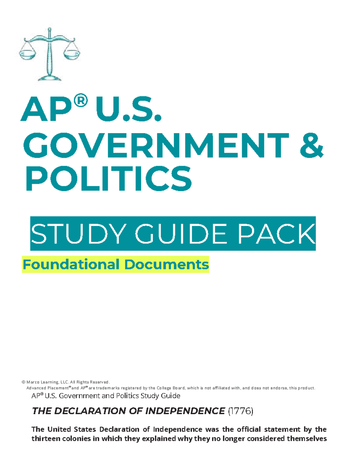AP U.S. Government & Politics Study Guide: Foundational Documents 2023 ...