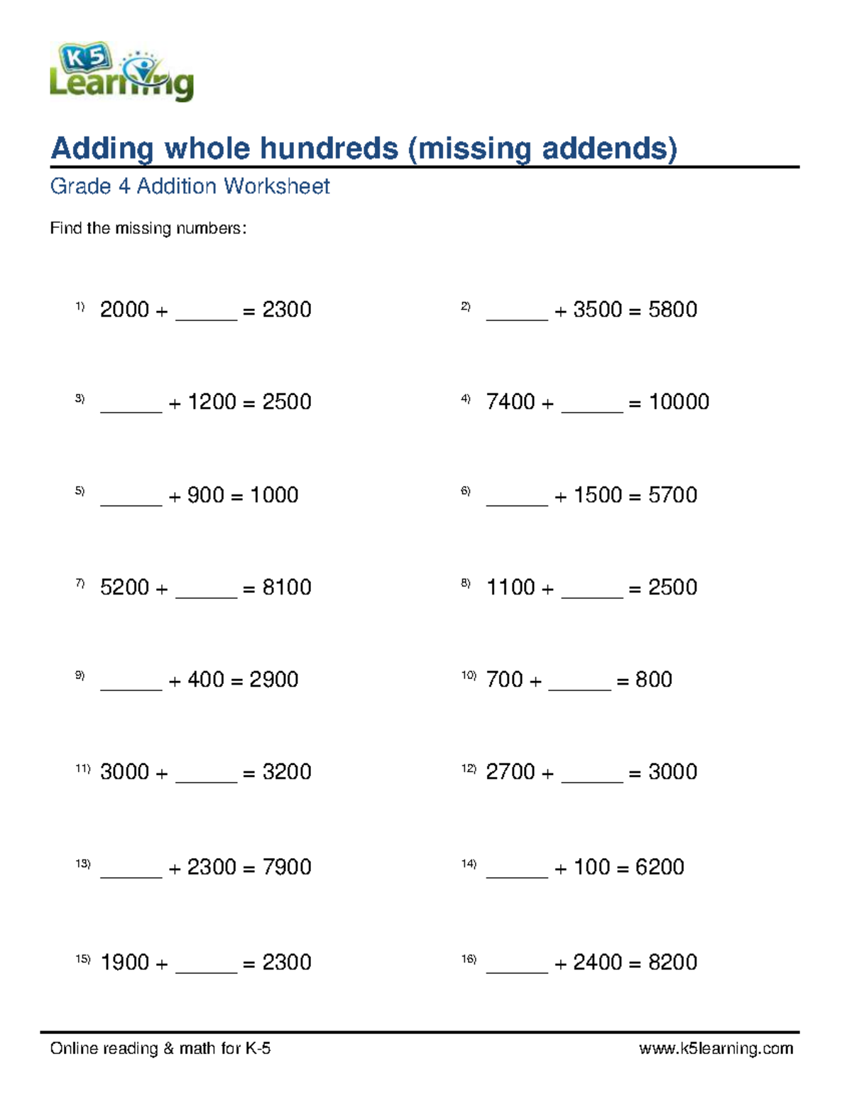 A - grade one practice - Online reading & math for K-5 k5learning ...