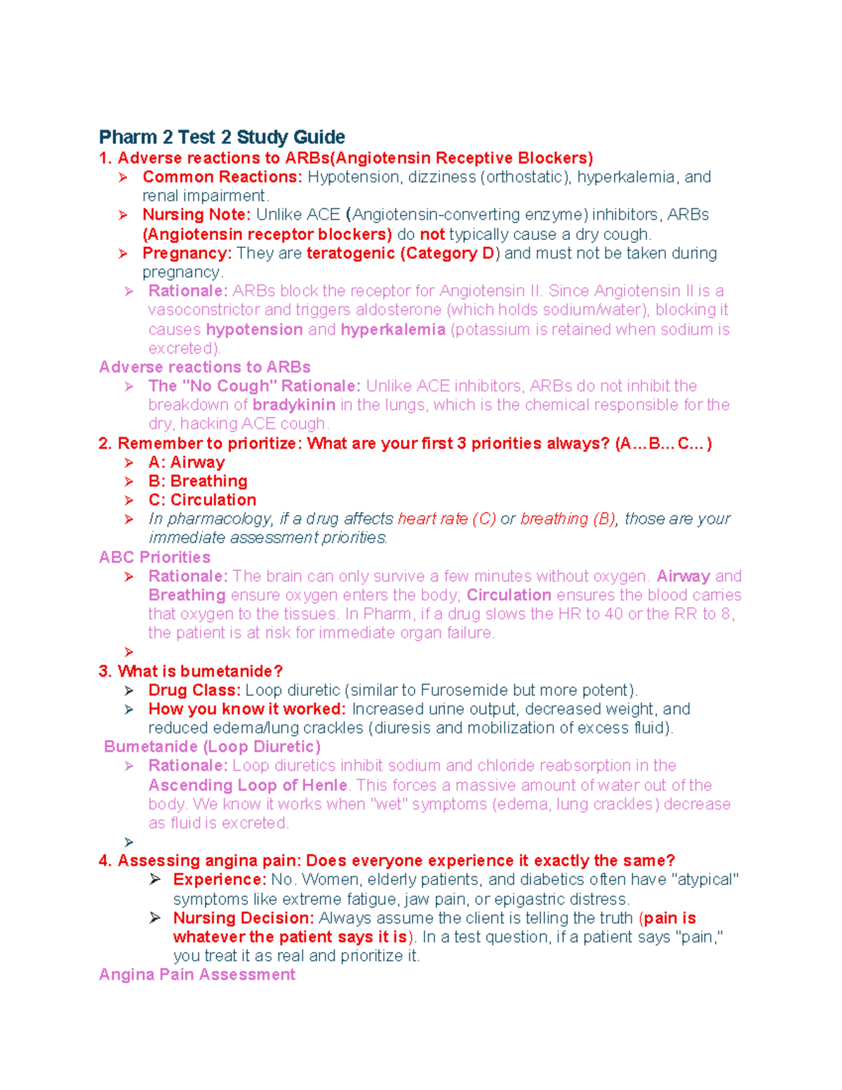 Pharm 2 Test 2 Study Guide: Diuretics & Hypertension Medications - Studocu